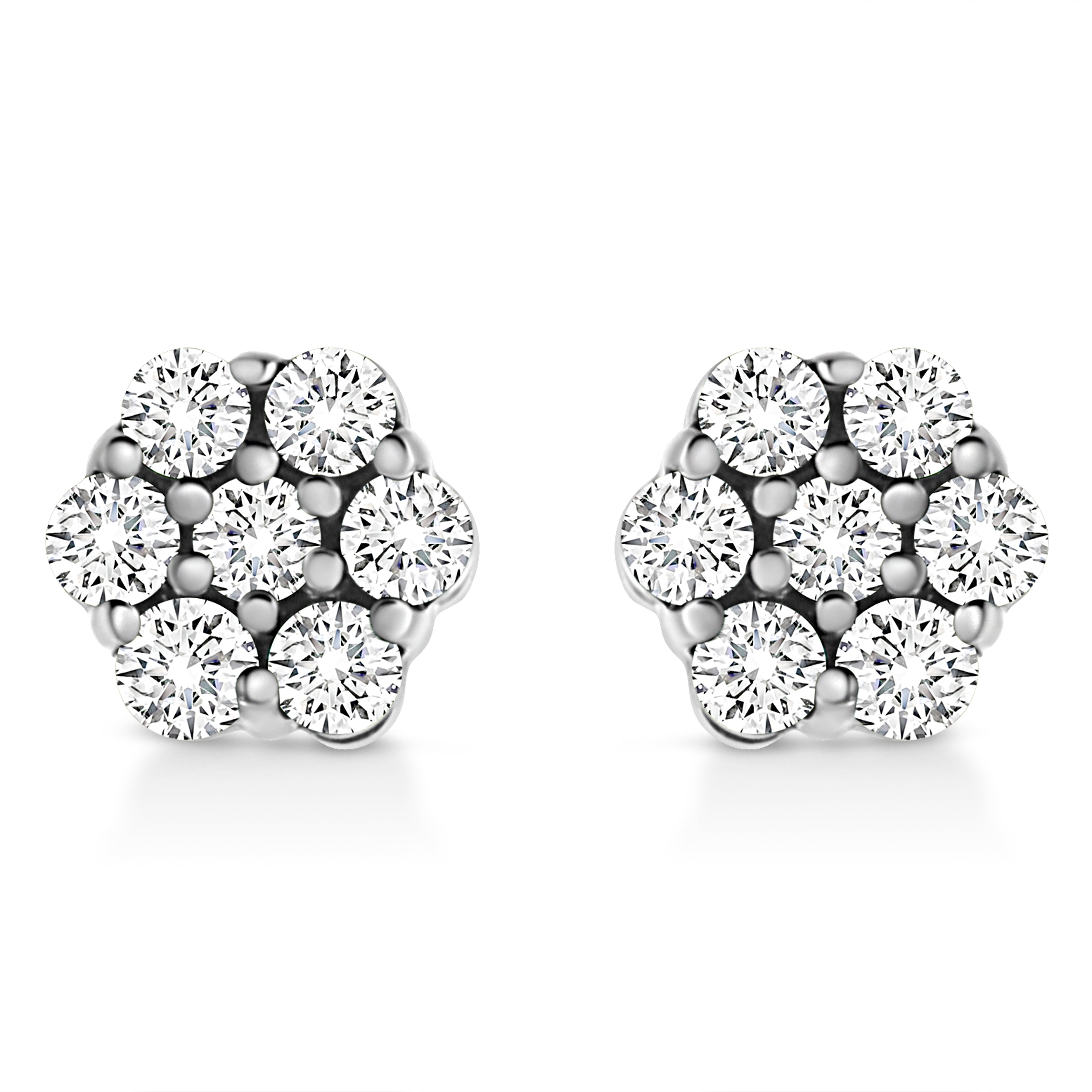 14K White Gold 1/2 Cttw Prong Set Round-Cut Diamond Flower Stud Earring (H-I Color, I1-I2 Clarity)