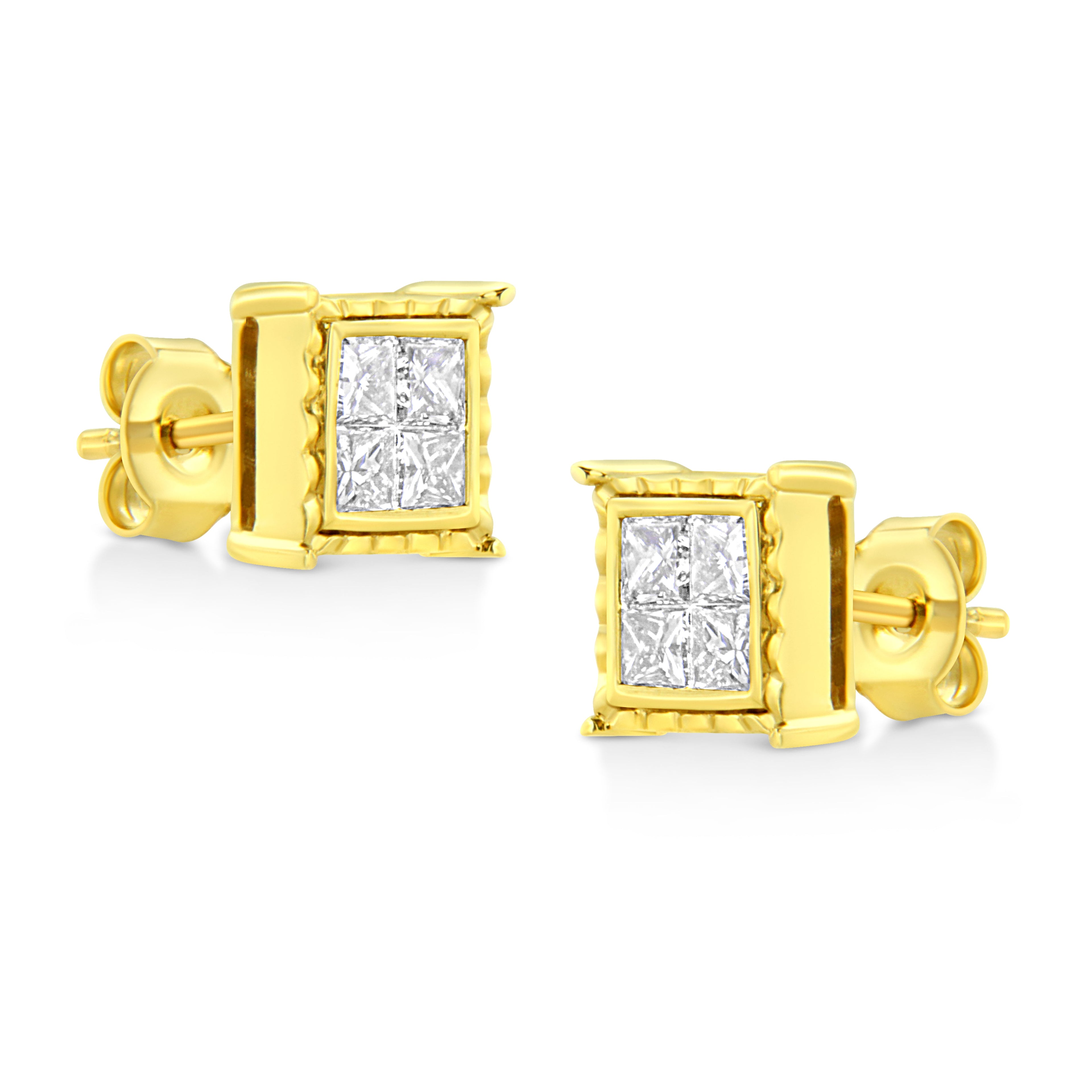 14K Yellow Gold 1 Cttw Princess Cut Diamond Square Stud Earrings