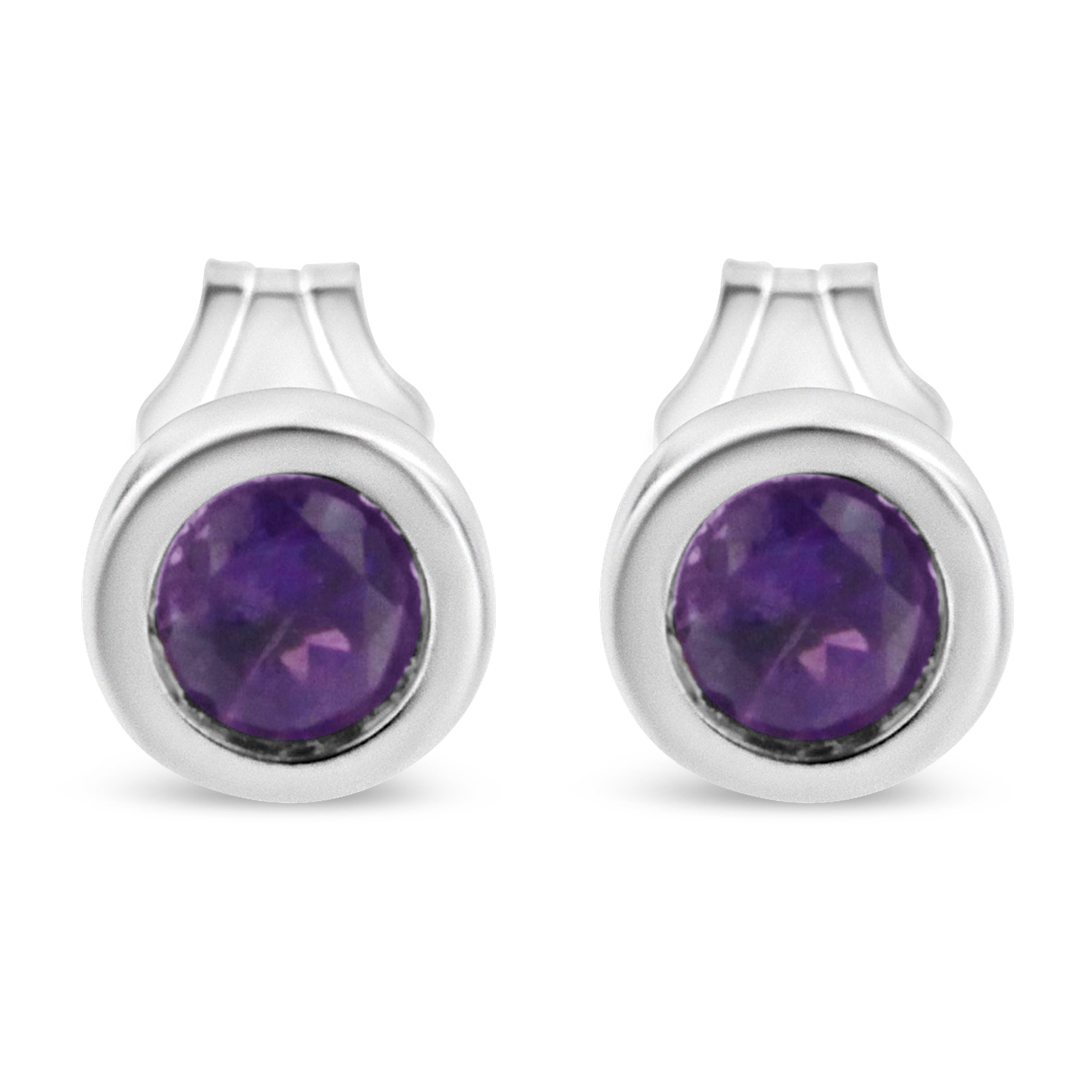 .925 Sterling Silver Bezel Set 3.5mm Created Red Ruby Gemstone Solitaire Stud Earrings