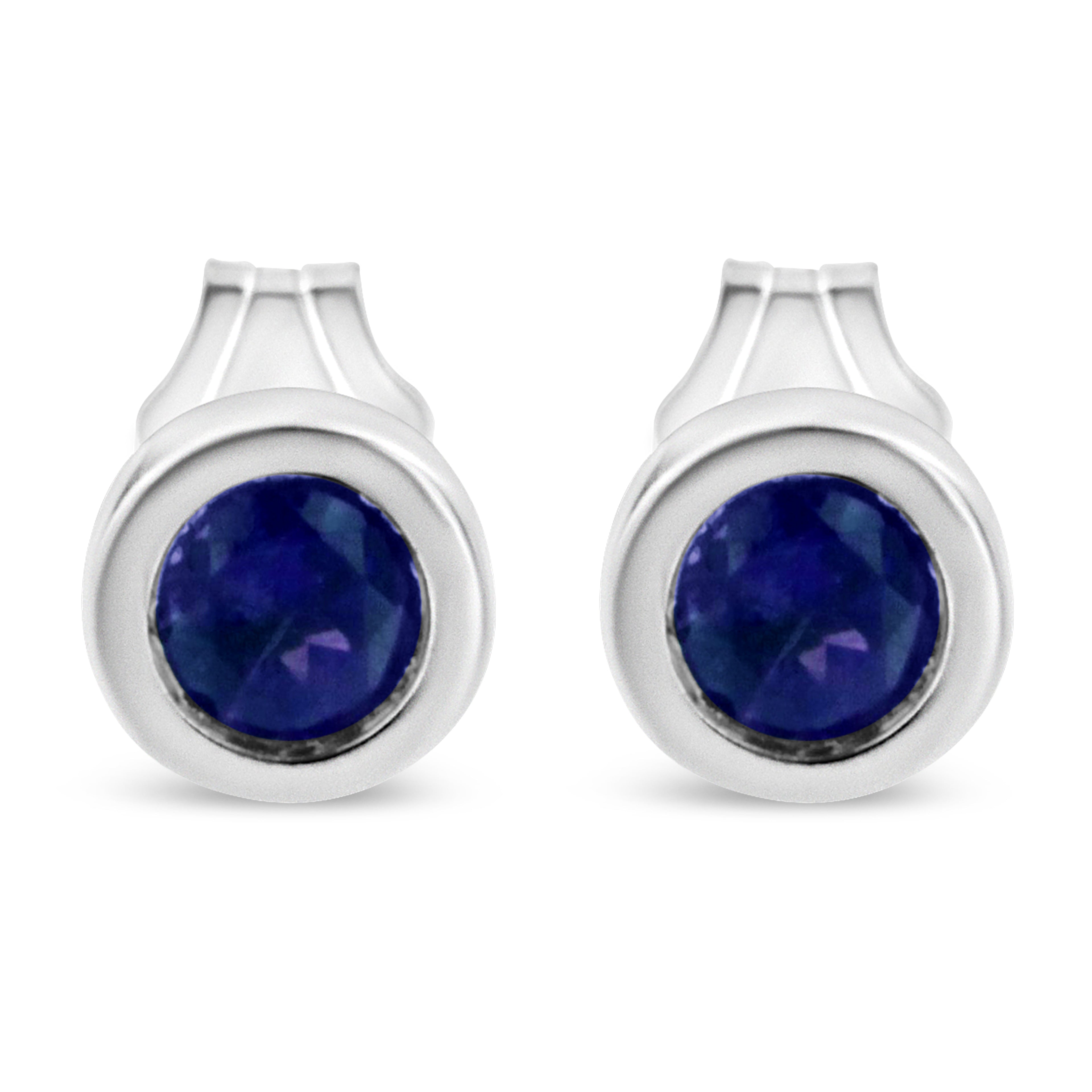 .925 Sterling Silver Bezel Set 3.5mm Created Red Ruby Gemstone Solitaire Stud Earrings