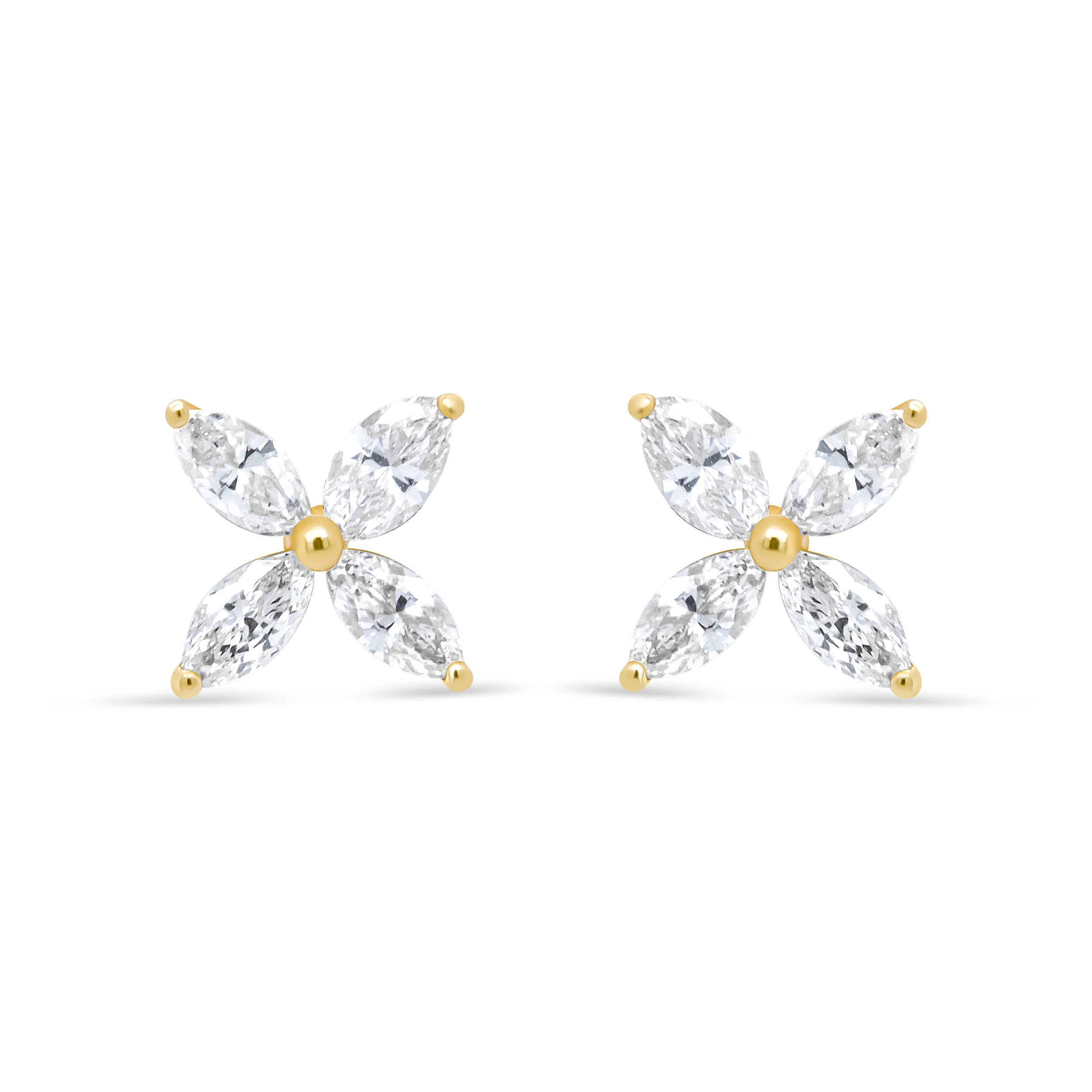 14K White Gold 1/2 Cttw Marquise Diamond 8 Stone Floral Leaf Stud Earrings (H-I Color, SI1-SI2 Clarity)