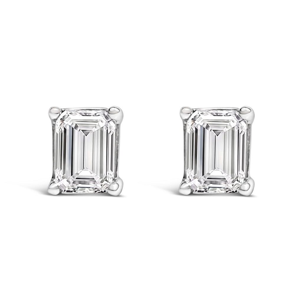 14K White Gold 1.0 Cttw Emerald Cut Lab-Grown Diamond Solitaire Stud Earrings (F-G Color, VS1-VS2 Clarity)