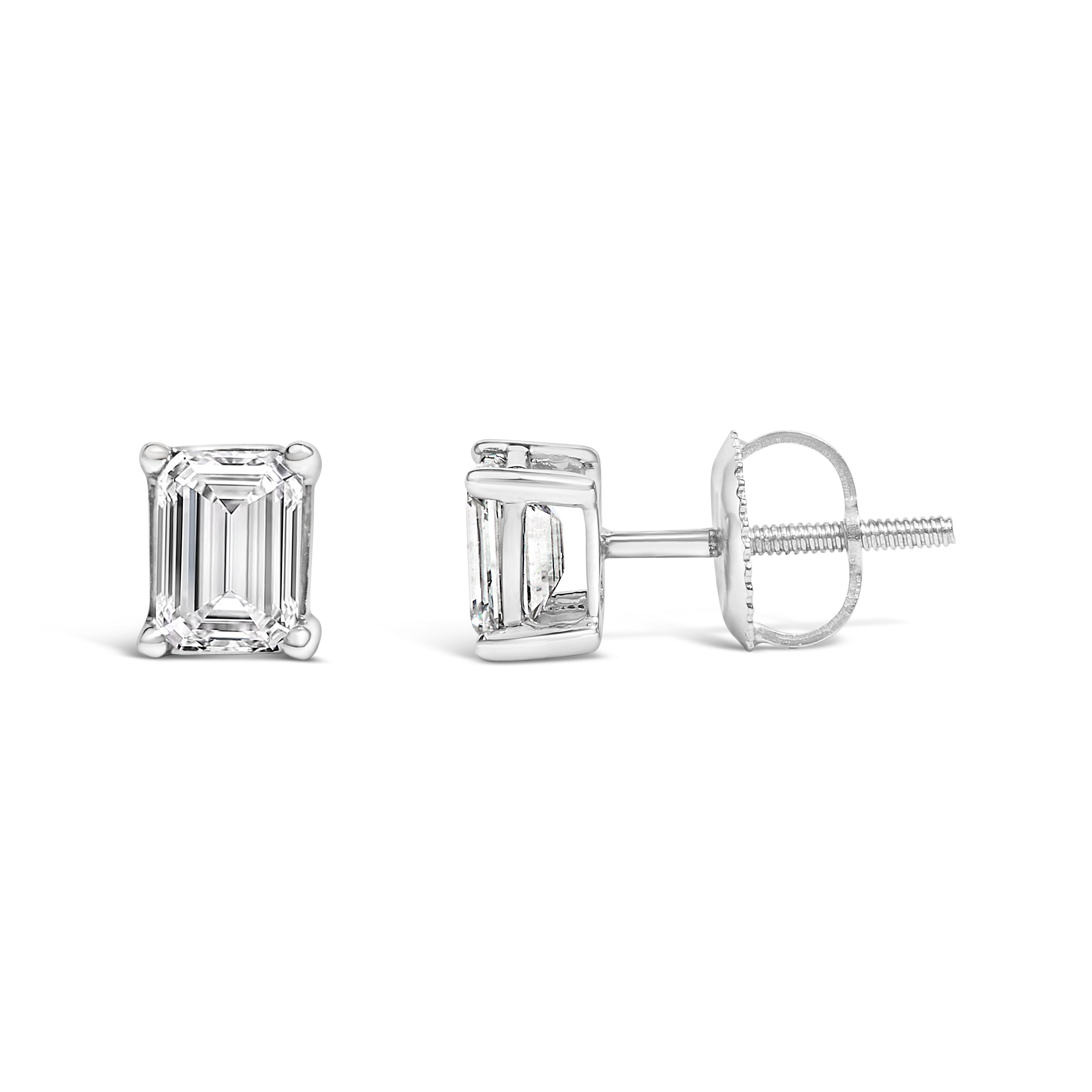 14K White Gold 1.0 Cttw Emerald Cut Lab-Grown Diamond Solitaire Stud Earrings (F-G Color, VS1-VS2 Clarity)