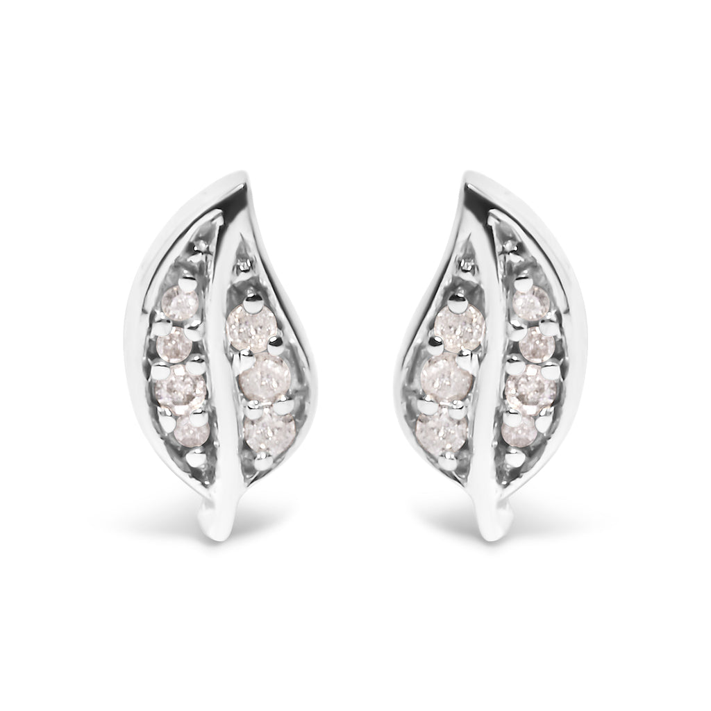 .925 Sterling Silver Diamond Accent Leaf Stud Earrings