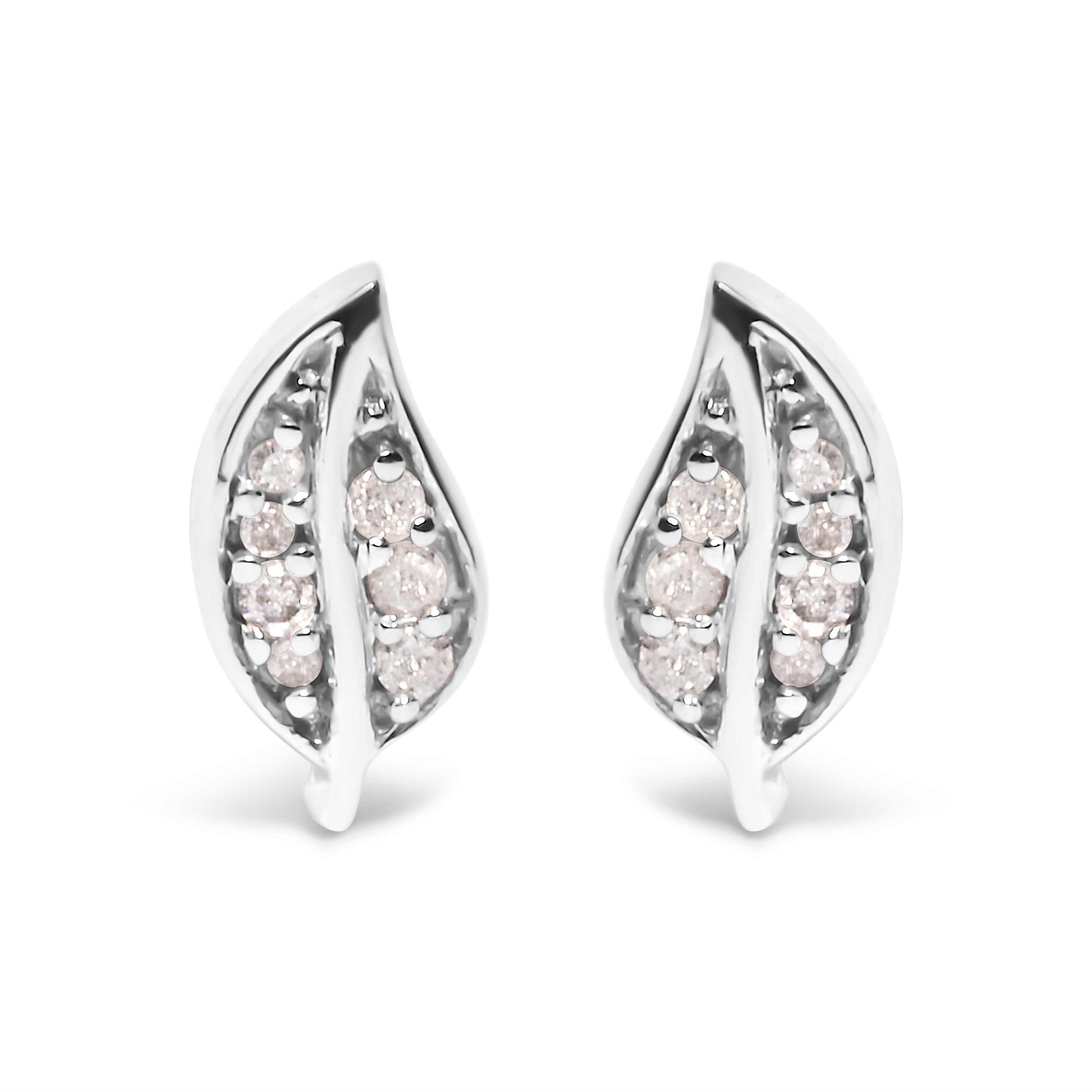 .925 Sterling Silver Diamond Accent Leaf Stud Earrings