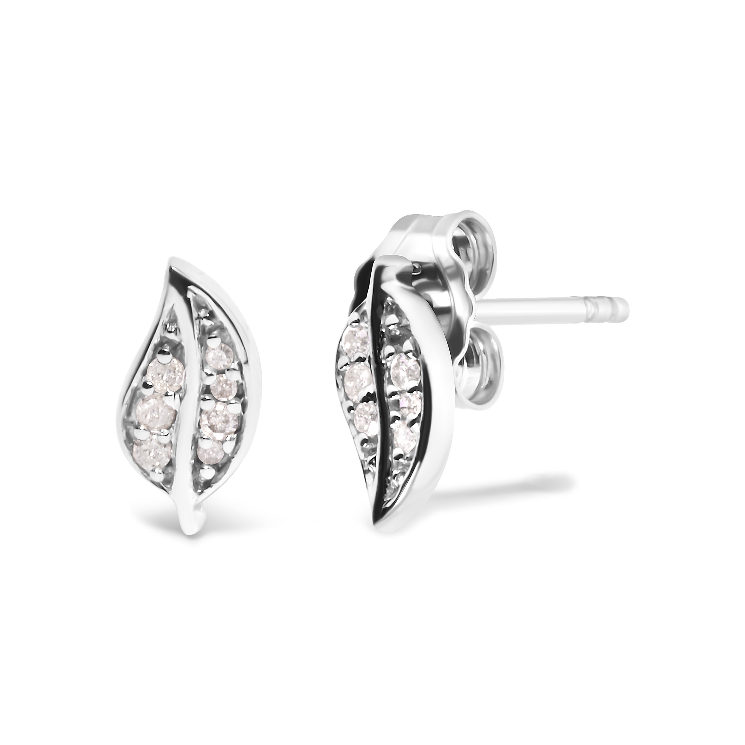 .925 Sterling Silver Diamond Accent Leaf Stud Earrings