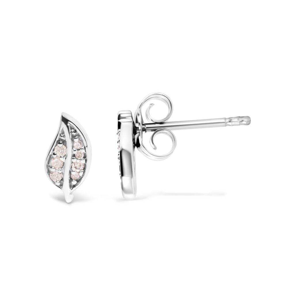 .925 Sterling Silver Diamond Accent Leaf Stud Earrings