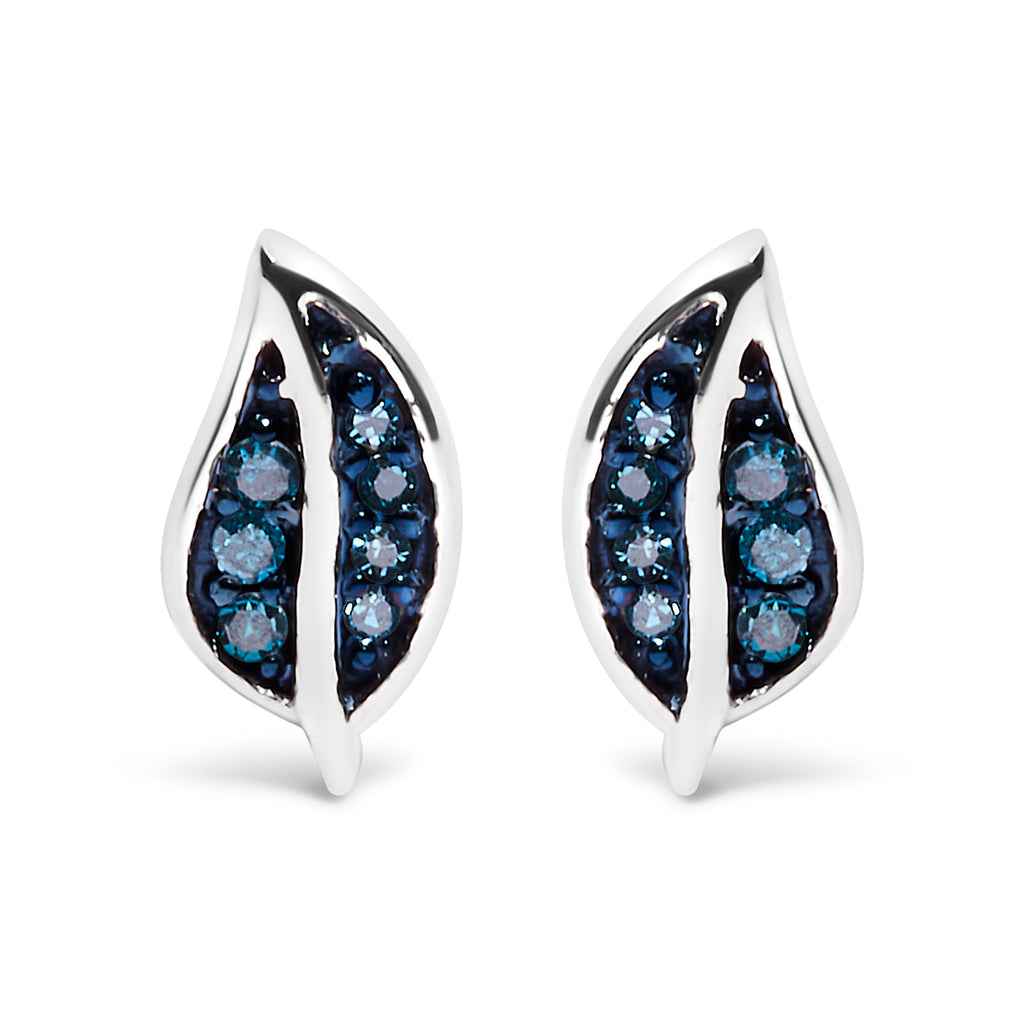 .925 Sterling Silver Blue Diamond Accent Leaf Stud Earrings