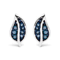 .925 Sterling Silver Blue Diamond Accent Leaf Stud Earrings