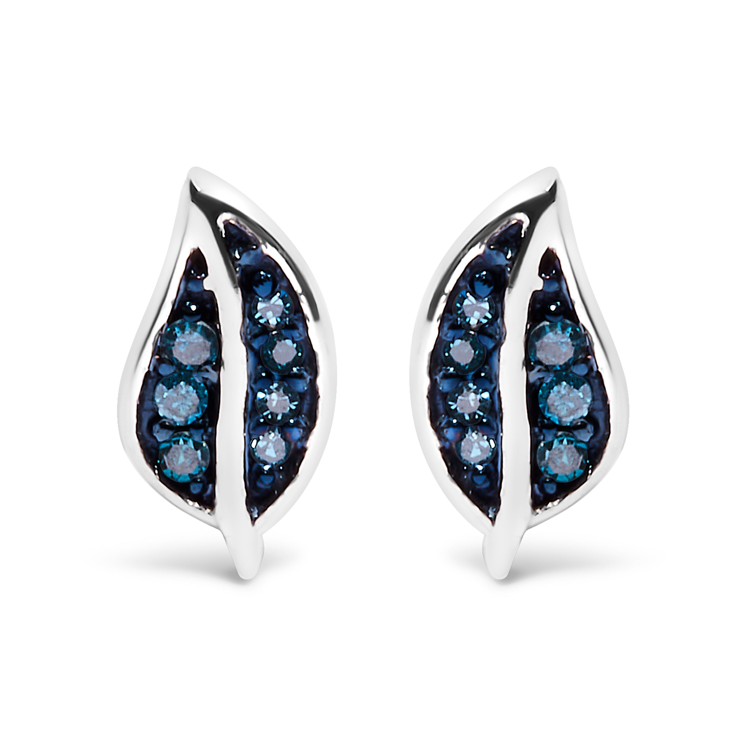 .925 Sterling Silver Blue Diamond Accent Leaf Stud Earrings