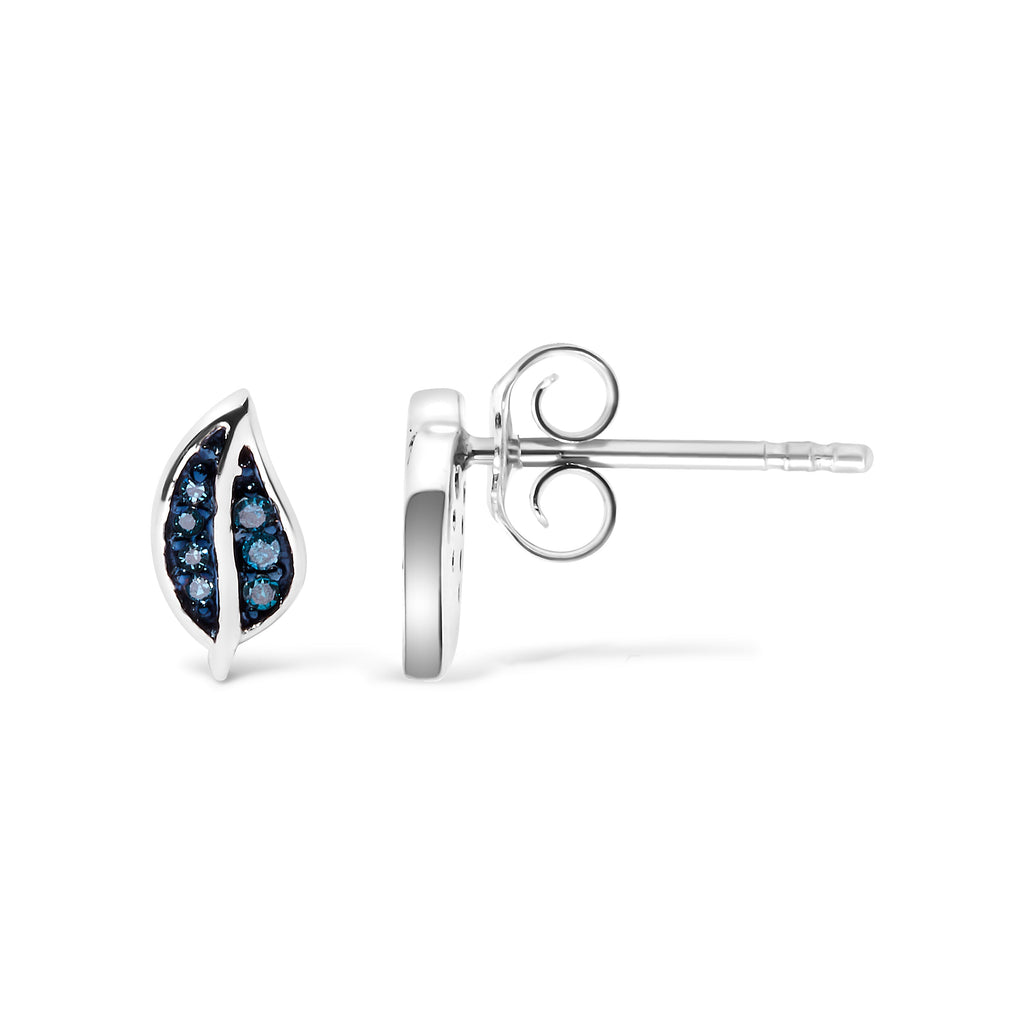 .925 Sterling Silver Blue Diamond Accent Leaf Stud Earrings