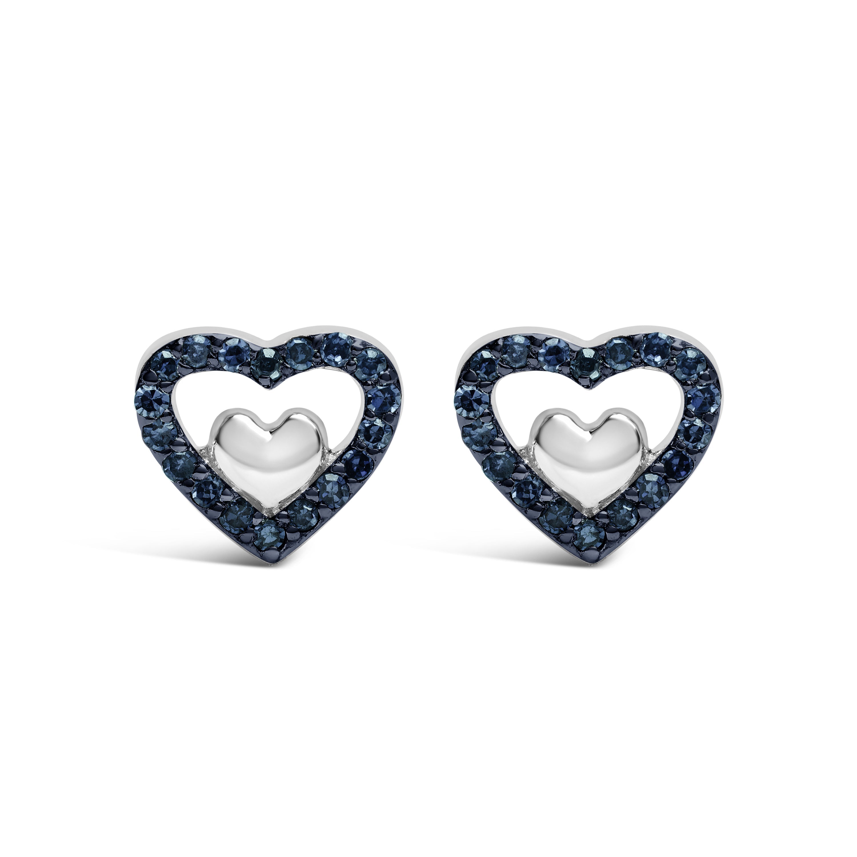 925 Sterling Silver 1/6 Cttw Diamond Open Double Heart Stud Earrings (I-J Color, I3 Clarity)