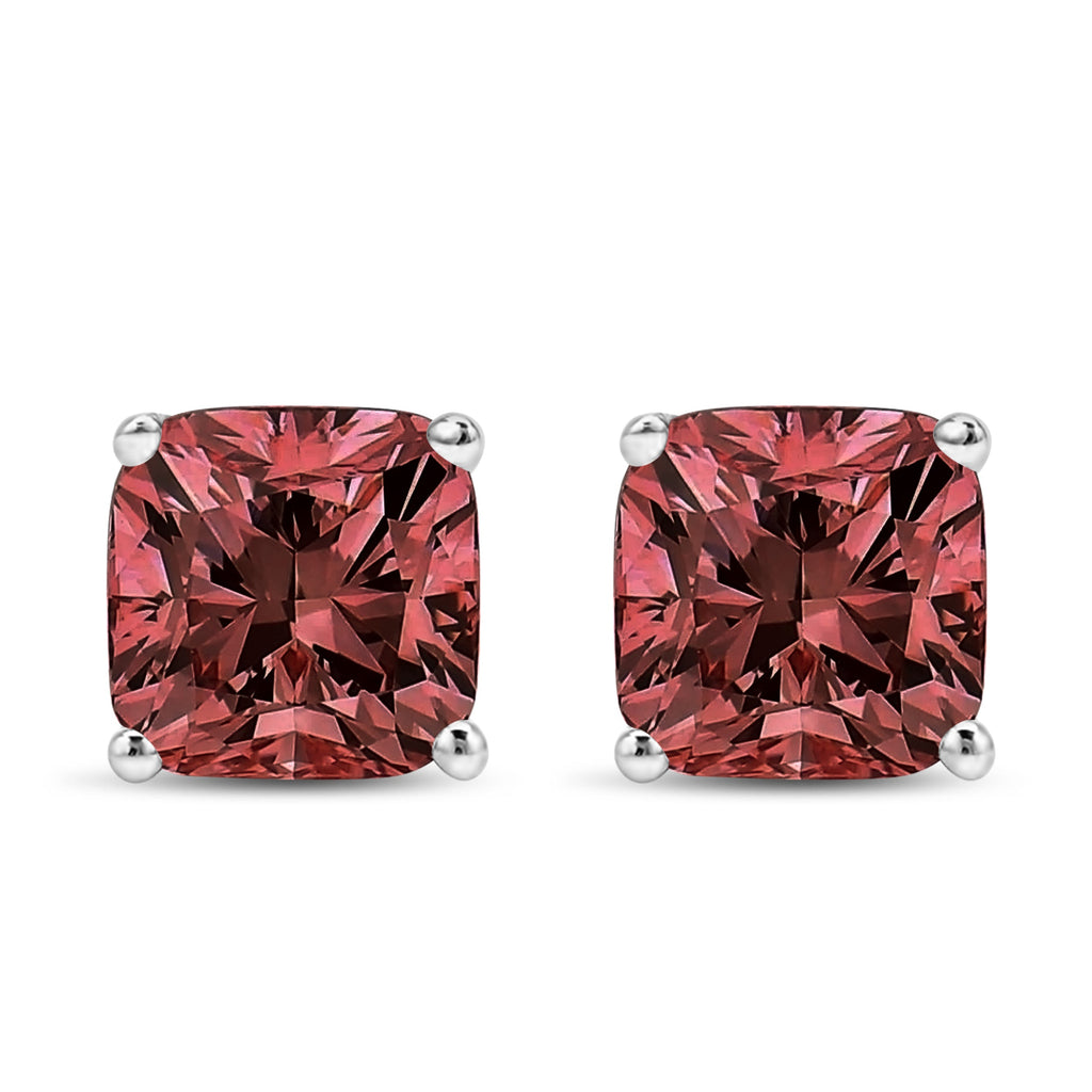 14K White Gold 1 1/2 Cttw Lab Grown Pink Cushion 4-Prong Set Classic Diamond Solitaire Stud Earrings (Pink Color, VS1-VS2 Clarity)