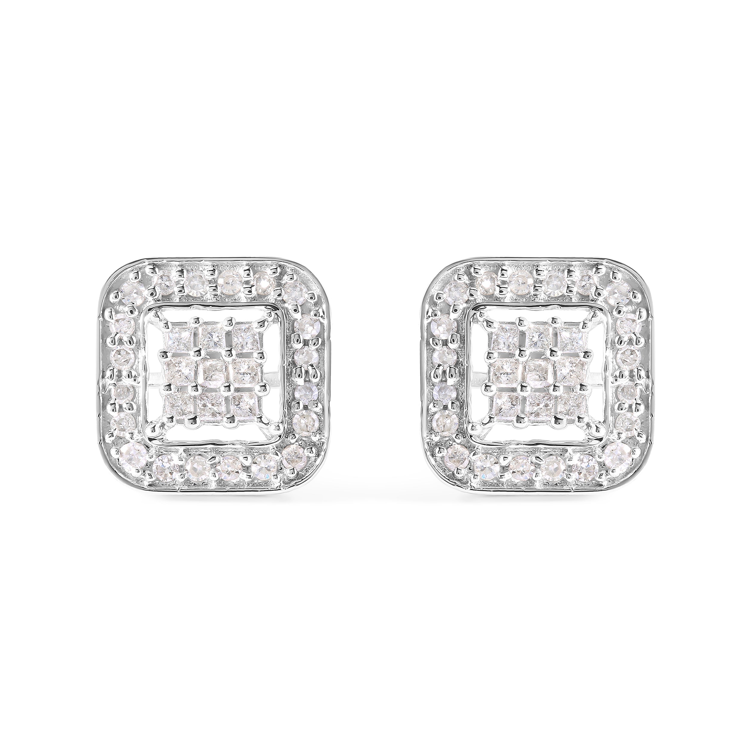 10K White Gold 5/8 Cttw Diamond Square Shaped Composite Stud Earrings (I-J Color, I1-I2 Clarity)