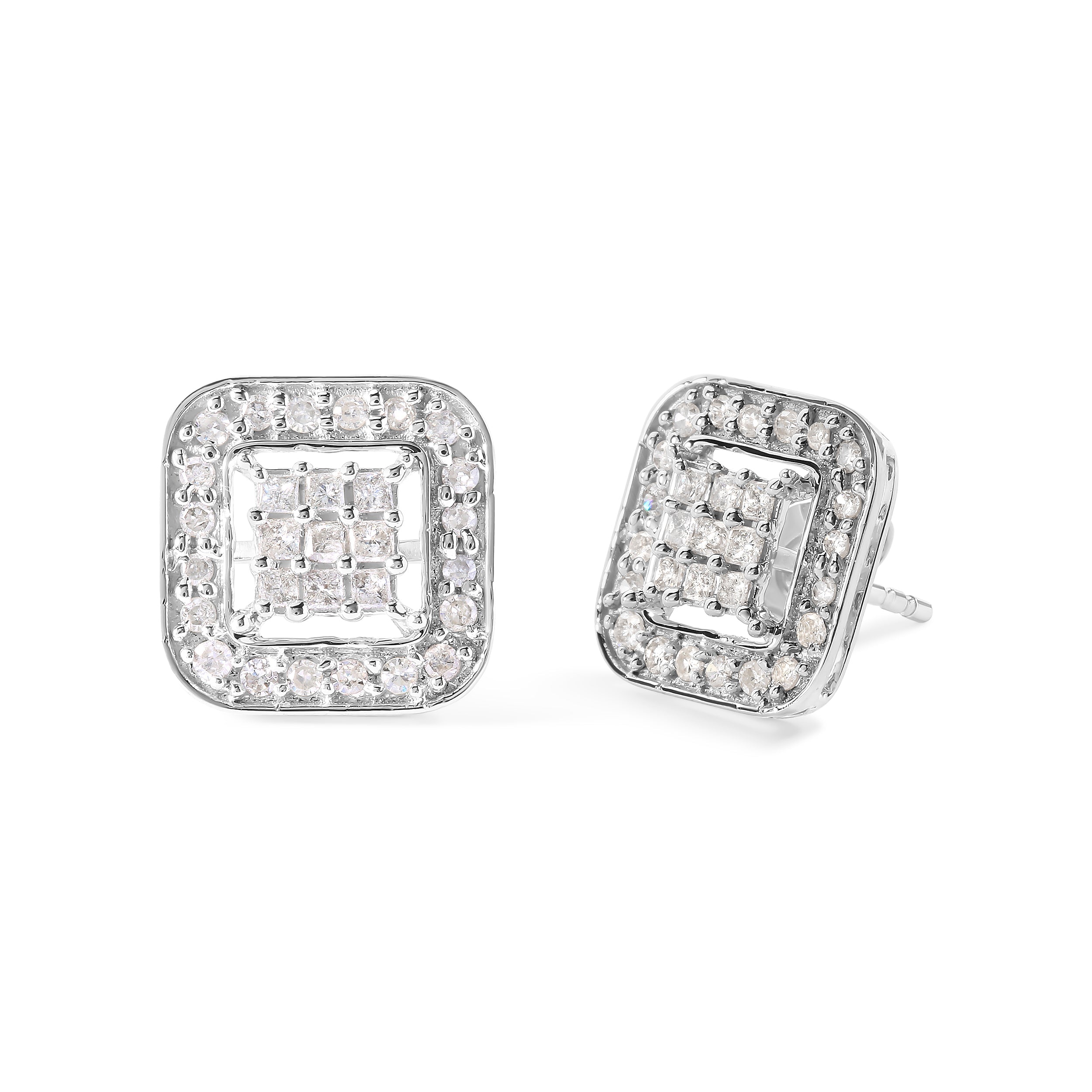10K White Gold 5/8 Cttw Diamond Square Shaped Composite Stud Earrings (I-J Color, I1-I2 Clarity)