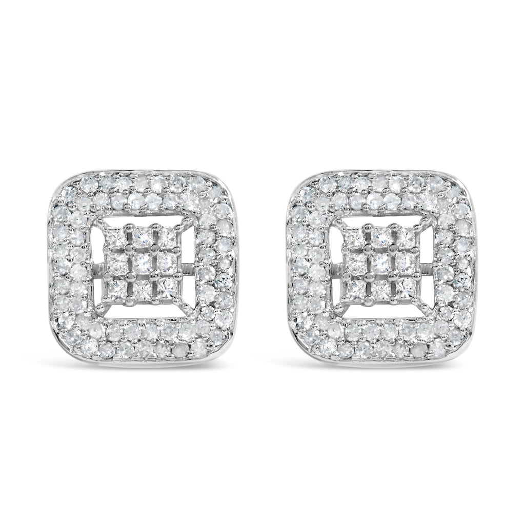 10K White Gold 1.00 Cttw Diamond Composite and Halo Stud Earrings (I-J Color, I1-I2 Clarity)