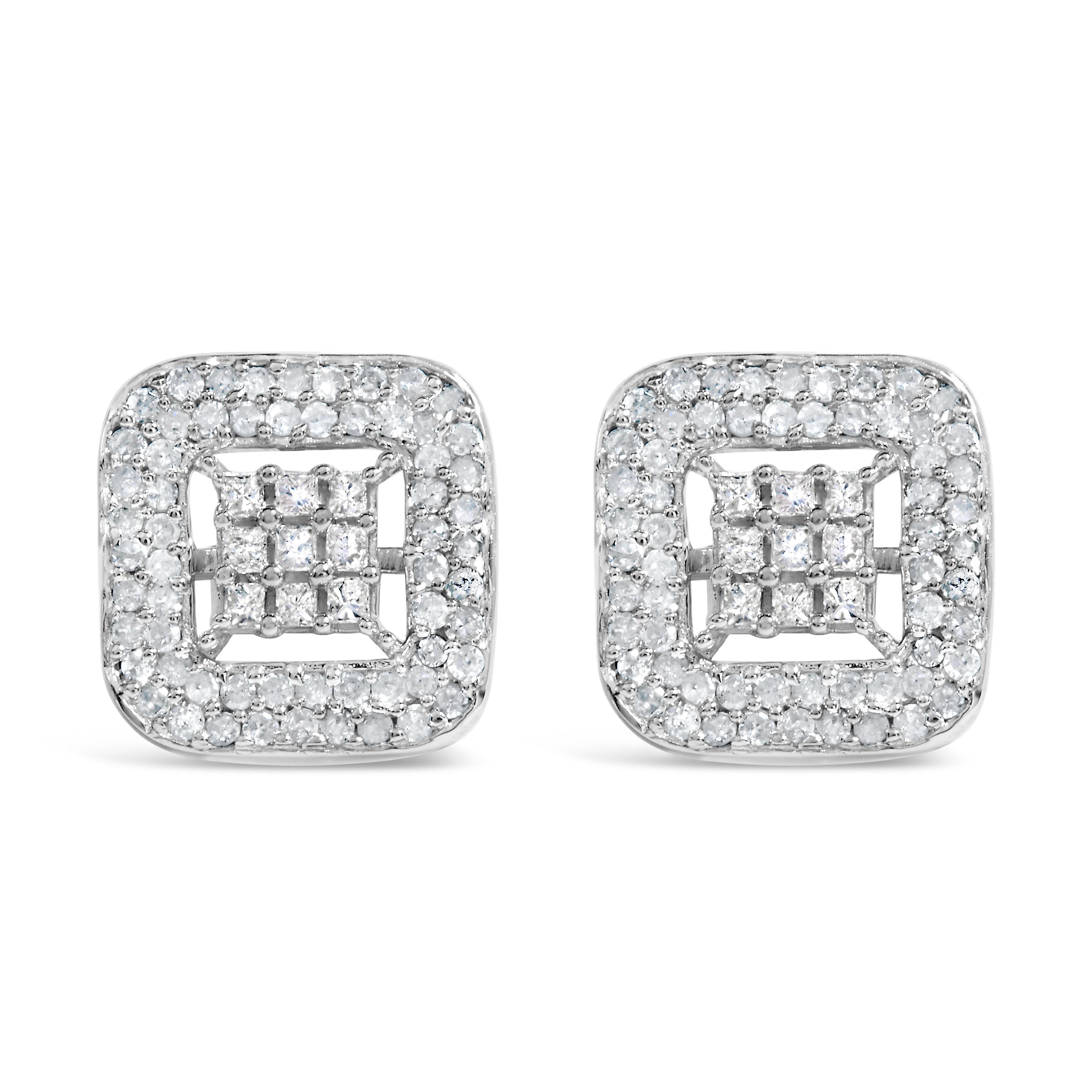 10K White Gold 1.00 Cttw Diamond Composite and Halo Stud Earrings (I-J Color, I1-I2 Clarity)