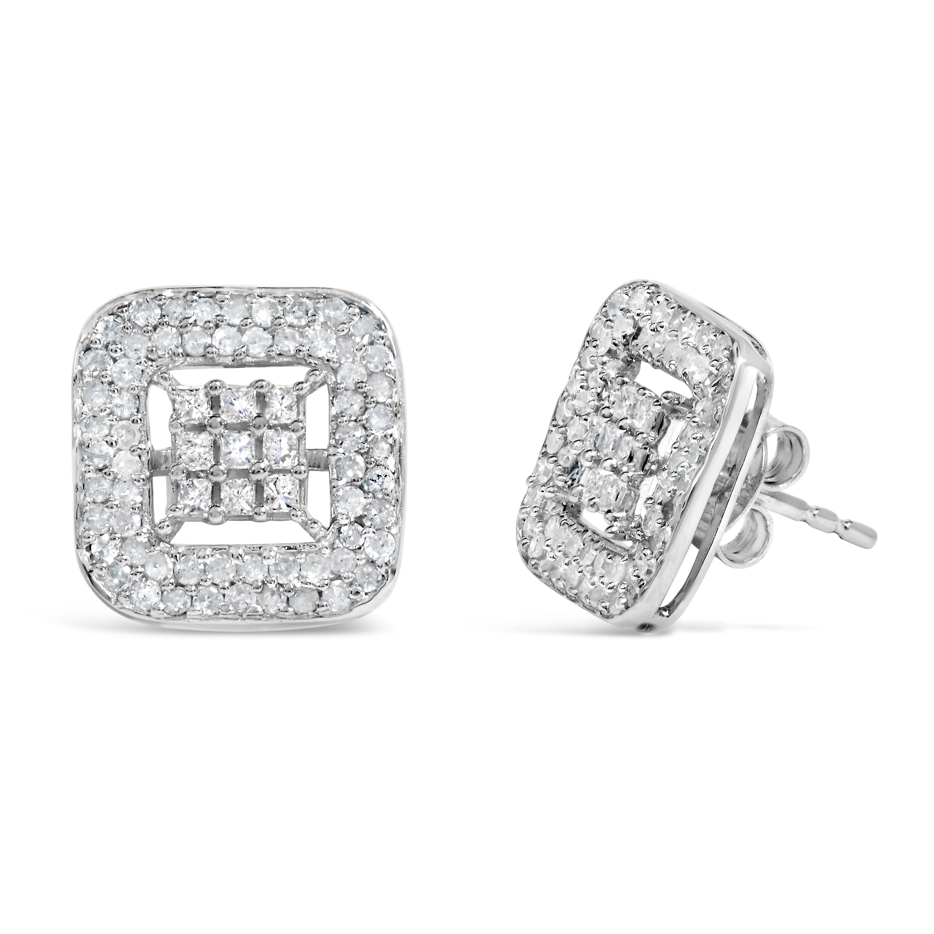 10K White Gold 1.00 Cttw Diamond Composite and Halo Stud Earrings (I-J Color, I1-I2 Clarity)
