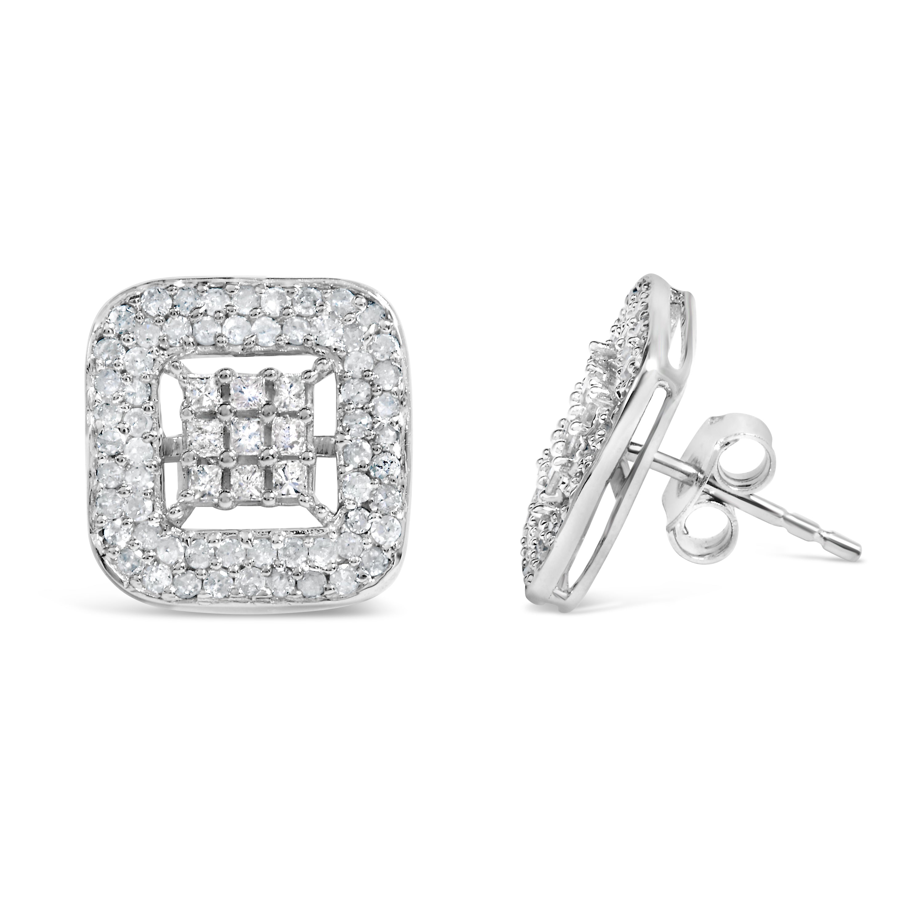 10K White Gold 1.00 Cttw Diamond Composite and Halo Stud Earrings (I-J Color, I1-I2 Clarity)