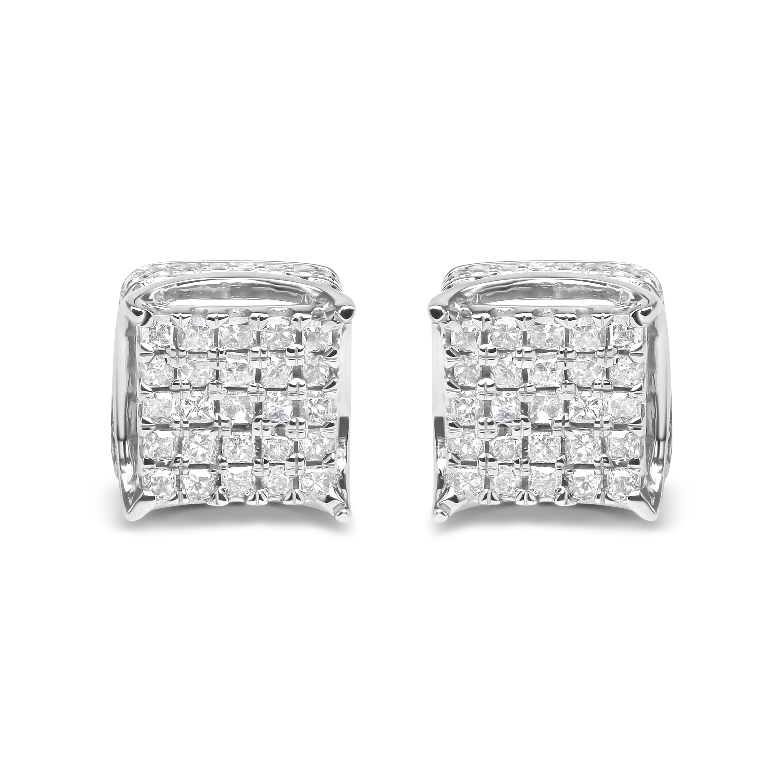 10K White Gold 1/2 Cttw Princess Cut Diamond Square Shaped Multi Stone Stud Earrings (H-I Color, SI1-SI2 Clarity)