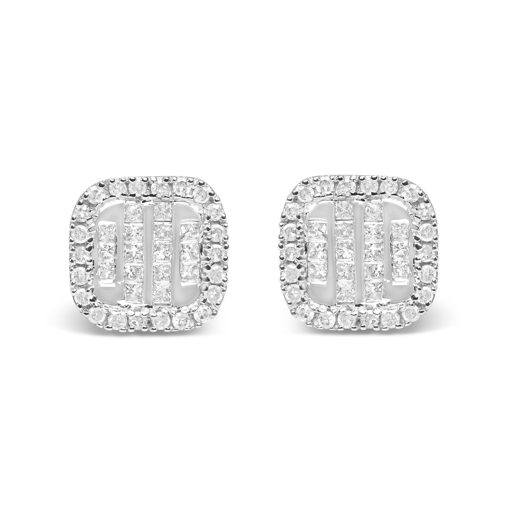 10K White Gold Invisible Set 1/2 Cttw Diamond Composite and Halo Stud Earrings (H-I Color, I1-I2 Clarity)