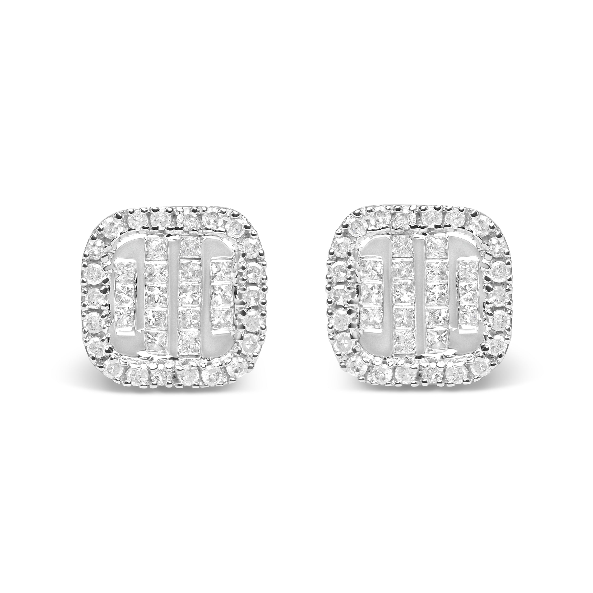 10K White Gold Invisible Set 1/2 Cttw Diamond Composite and Halo Stud Earrings (H-I Color, I1-I2 Clarity)