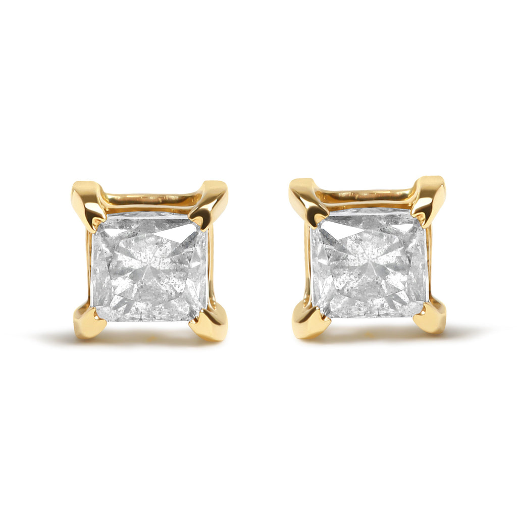 10K Yellow Plated .925 Sterling Silver 5/8 Cttw Princess Cut Diamond Push-Back 4-Prong Classic Stud  (J-K Color, I2-I3 Clarity)