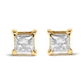 10K Yellow Plated .925 Sterling Silver 5/8 Cttw Princess Cut Diamond Push-Back 4-Prong Classic Stud  (J-K Color, I2-I3 Clarity)
