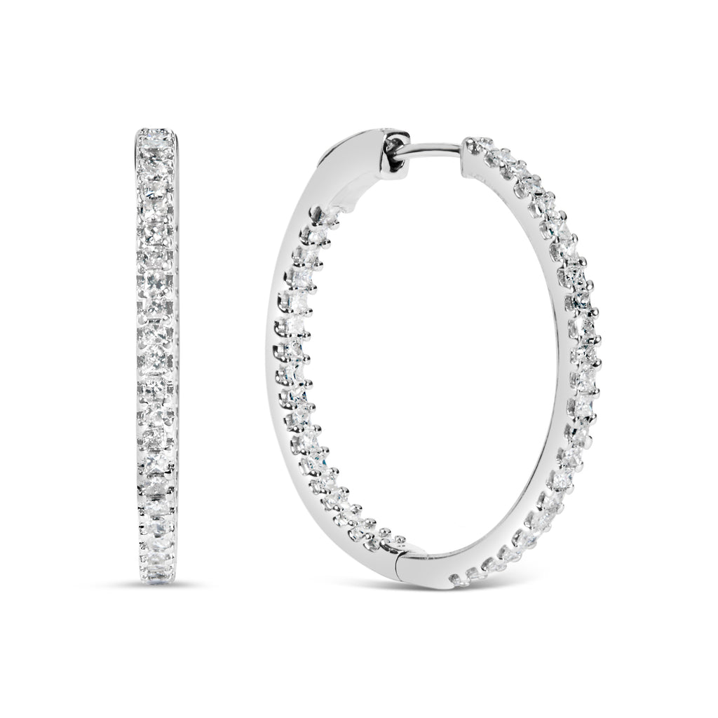 14K White Gold 1.0 Cttw Princess Diamond Inside Out Hoop Earrings (H-I Color, I1-I2 Clarity) - 23 MM