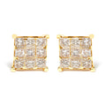 14K Yellow Gold 1 1/2 Cttw Invisible Set Princess-Cut Diamond 9 Stone Square Stud Earrings (J-K Color, SI2-I1 Clarity)