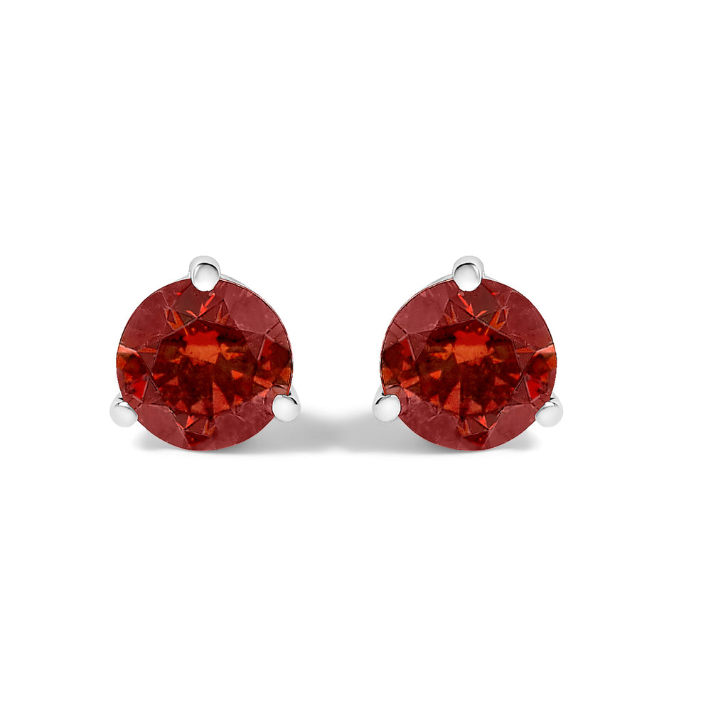14K White Gold 3/4 Cttw Red Lab-Grown Diamond Classic 3-Prong Martini Set Solitaire Stud Earrings