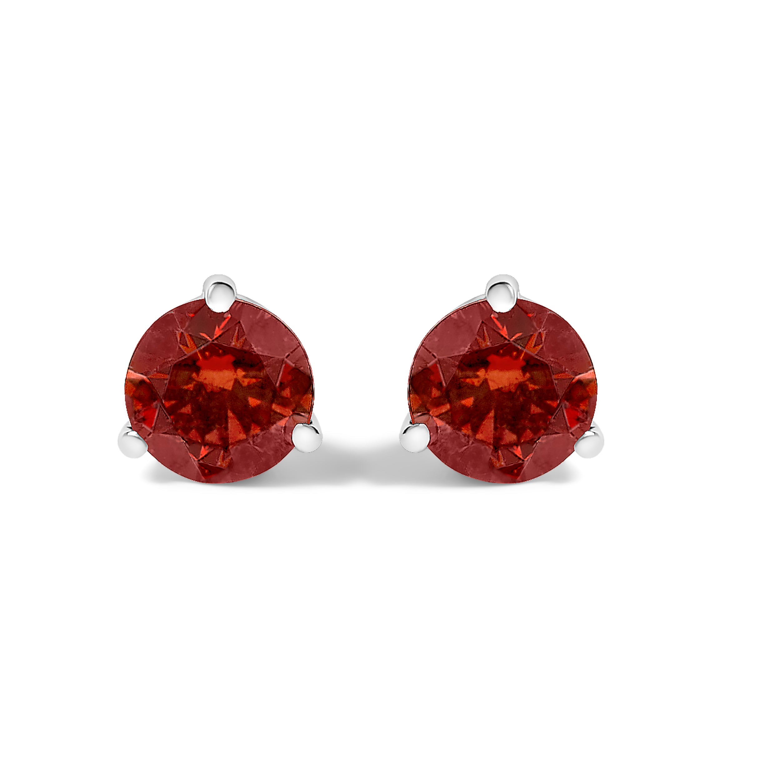 14K White Gold 3/4 Cttw Red Lab-Grown Diamond Classic 3-Prong Martini Set Solitaire Stud Earrings