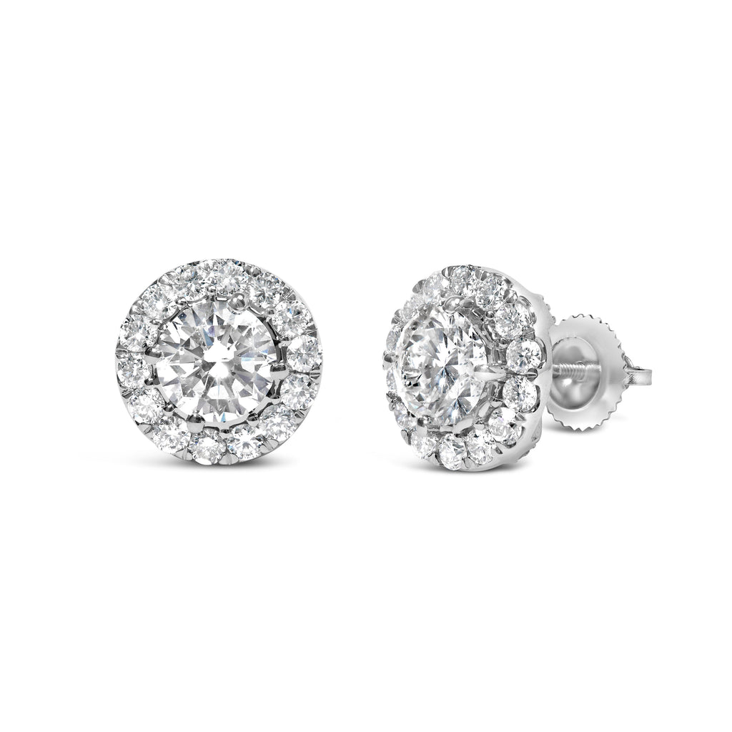 14K White Gold 3.0 Cttw Lab-Grown Diamond Hidden Halo Stud Earrings