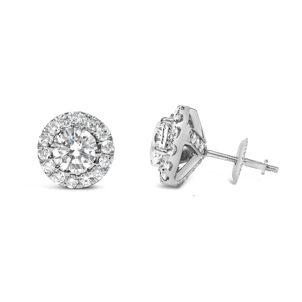 14K White Gold 3.0 Cttw Lab-Grown Diamond Hidden Halo Stud Earrings