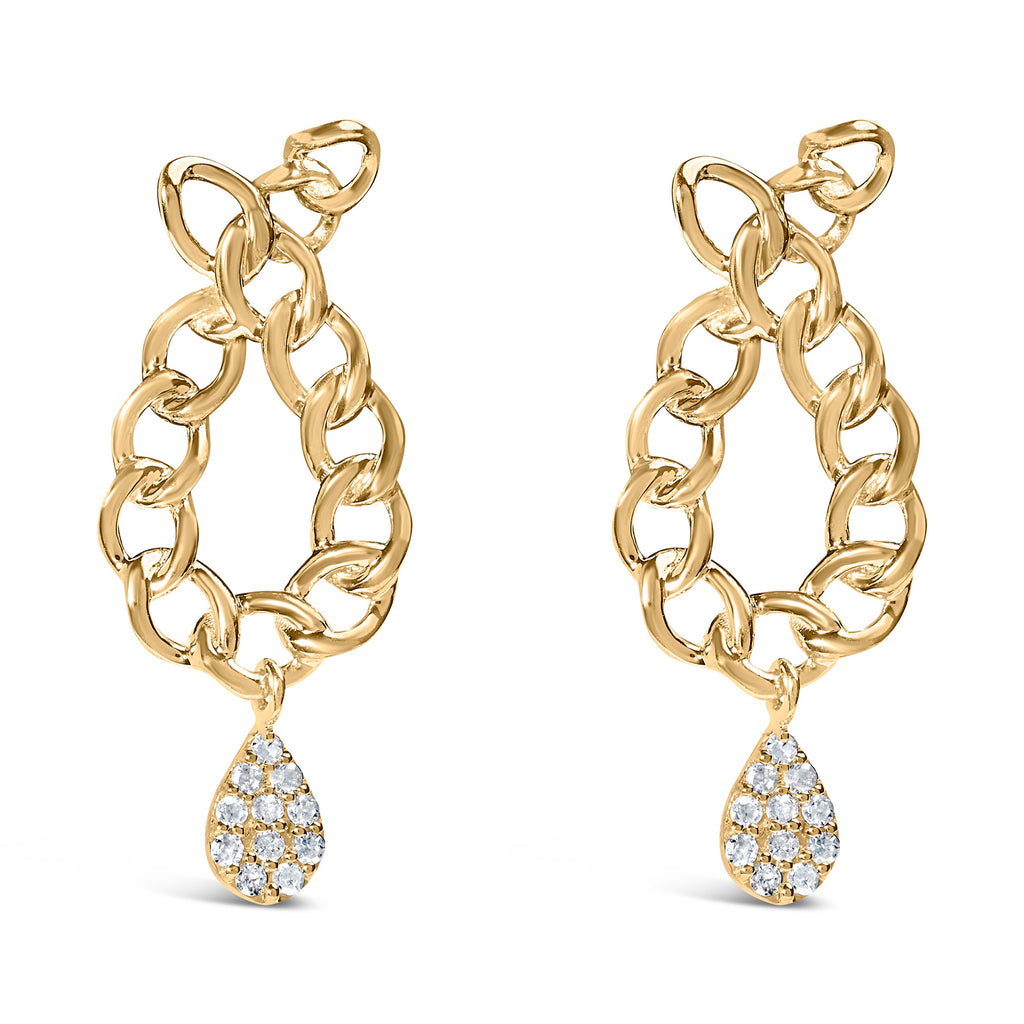 14K Yellow Gold Plated .925 Sterling Silver 1/10 Cttw Diamond Chain Link Teardrop Dangle Earrings (H-I Color, I1-I2 Clarity)
