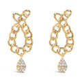 14K Yellow Gold Plated .925 Sterling Silver 1/10 Cttw Diamond Chain Link Teardrop Dangle Earrings (H-I Color, I1-I2 Clarity)