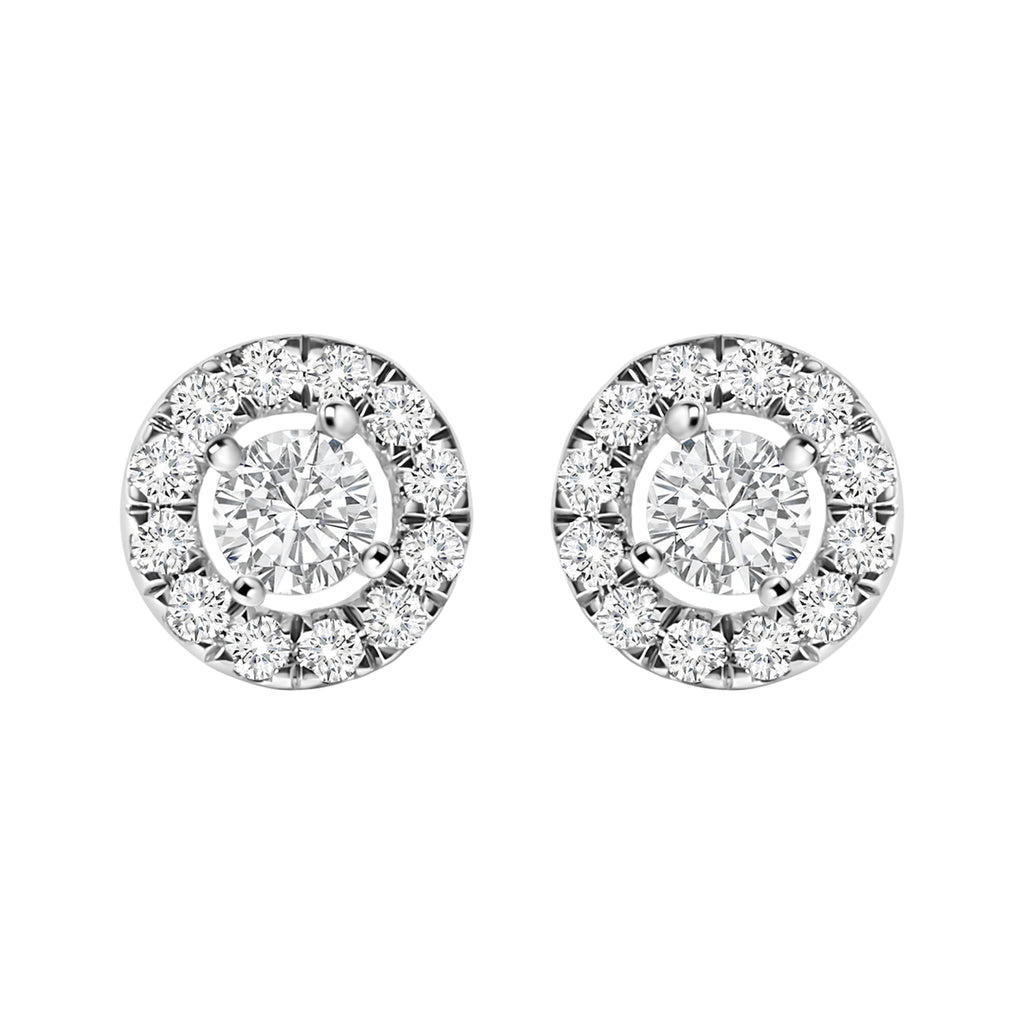 14K White Gold 3/4 Cttw Lab-Grown Diamond Floating Halo Stud Earring (F-G Color, VS1-VS2 Clarity)