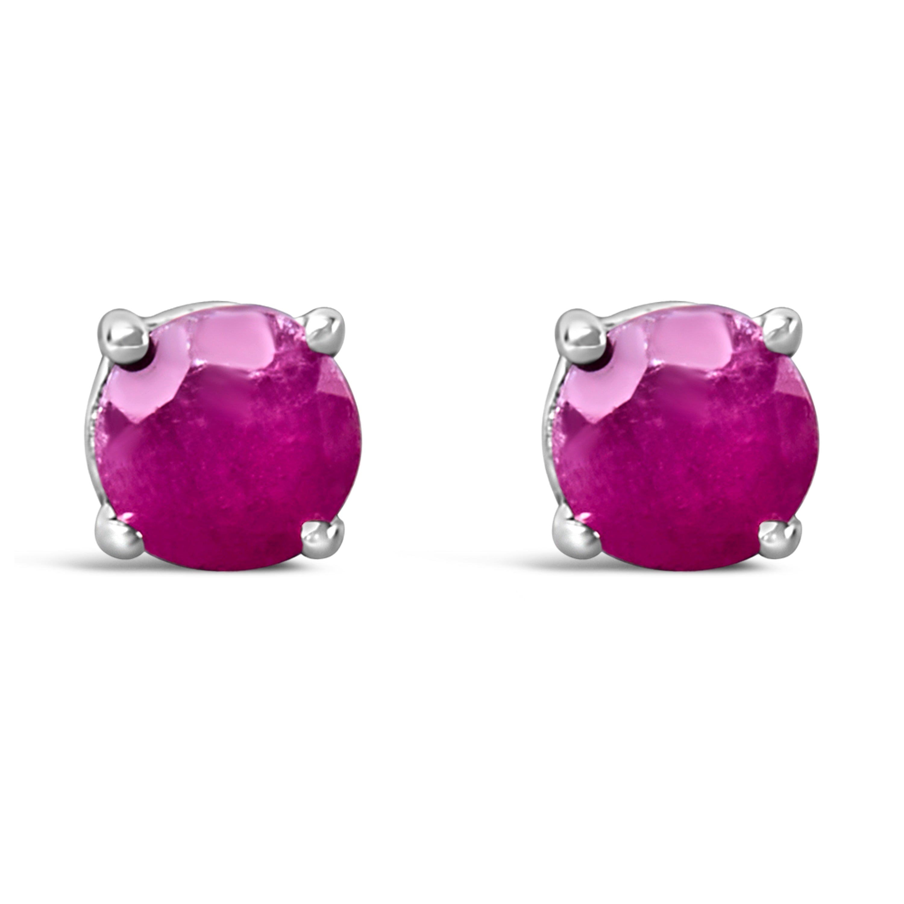 .925 Sterling Silver 3.5 MM Created Round Red Garnet Solitaire Stud Earrings