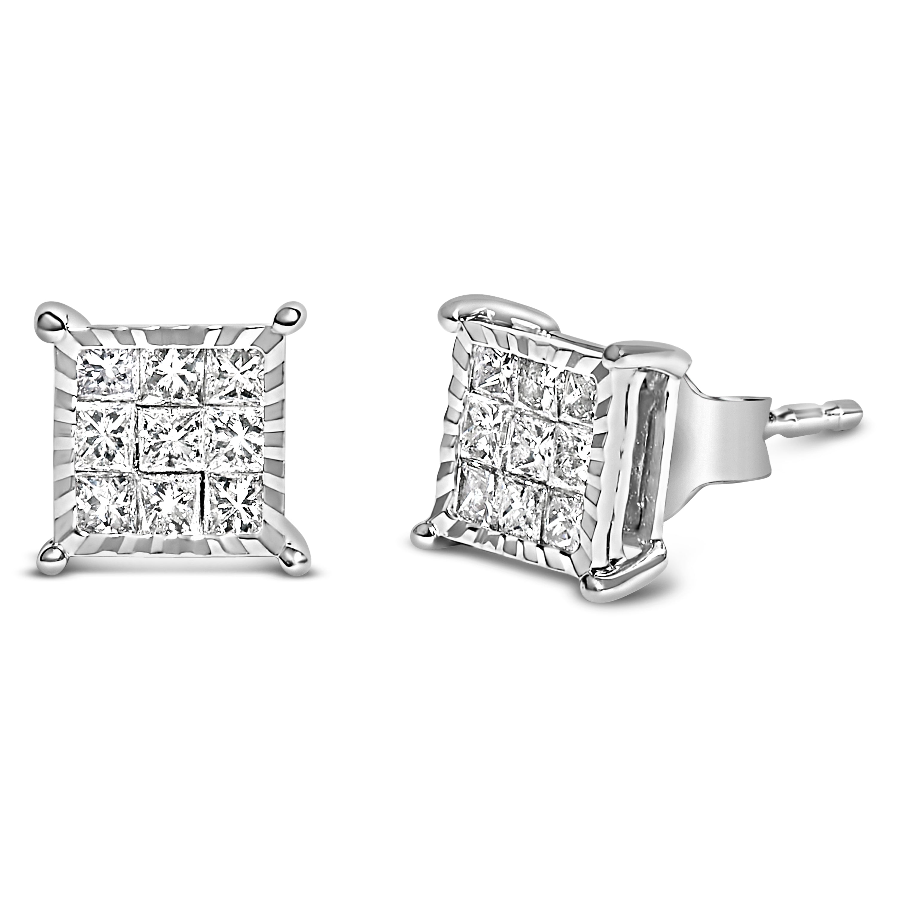 Sterling Silver 1/2 Cttw Princess Diamond Composite Square Stud Earrings
