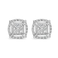Sterling Silver 1 Cttw Princess Cut Diamond Square Halo Stud Earrings