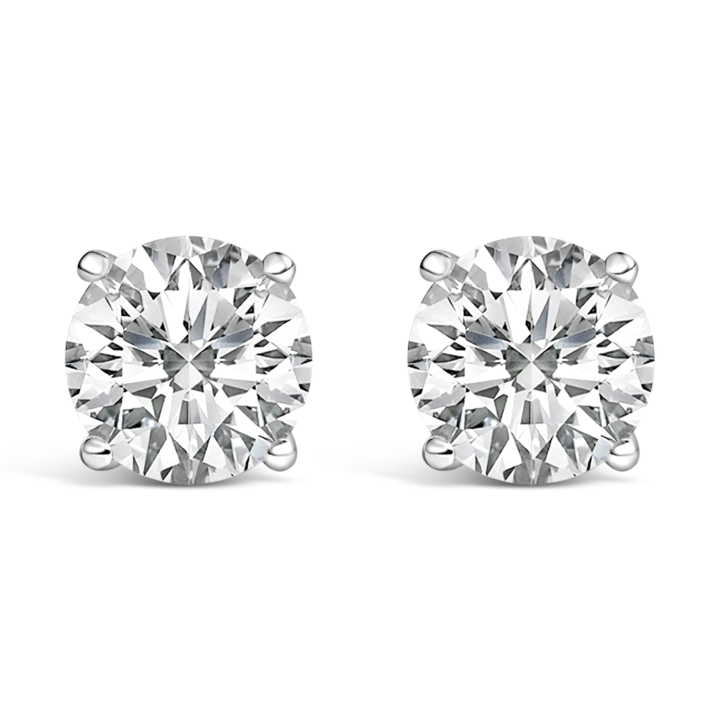 14K White Gold 4.0 Cttw Round Lab Grown Diamond Solitaire Stud Earrings with Screw Backs