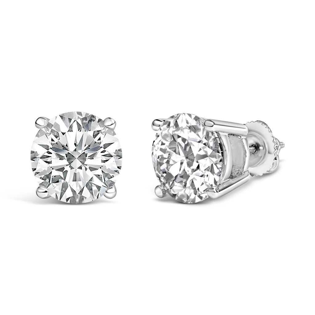 14K White Gold 4.0 Cttw Round Lab Grown Diamond Solitaire Stud Earrings with Screw Backs