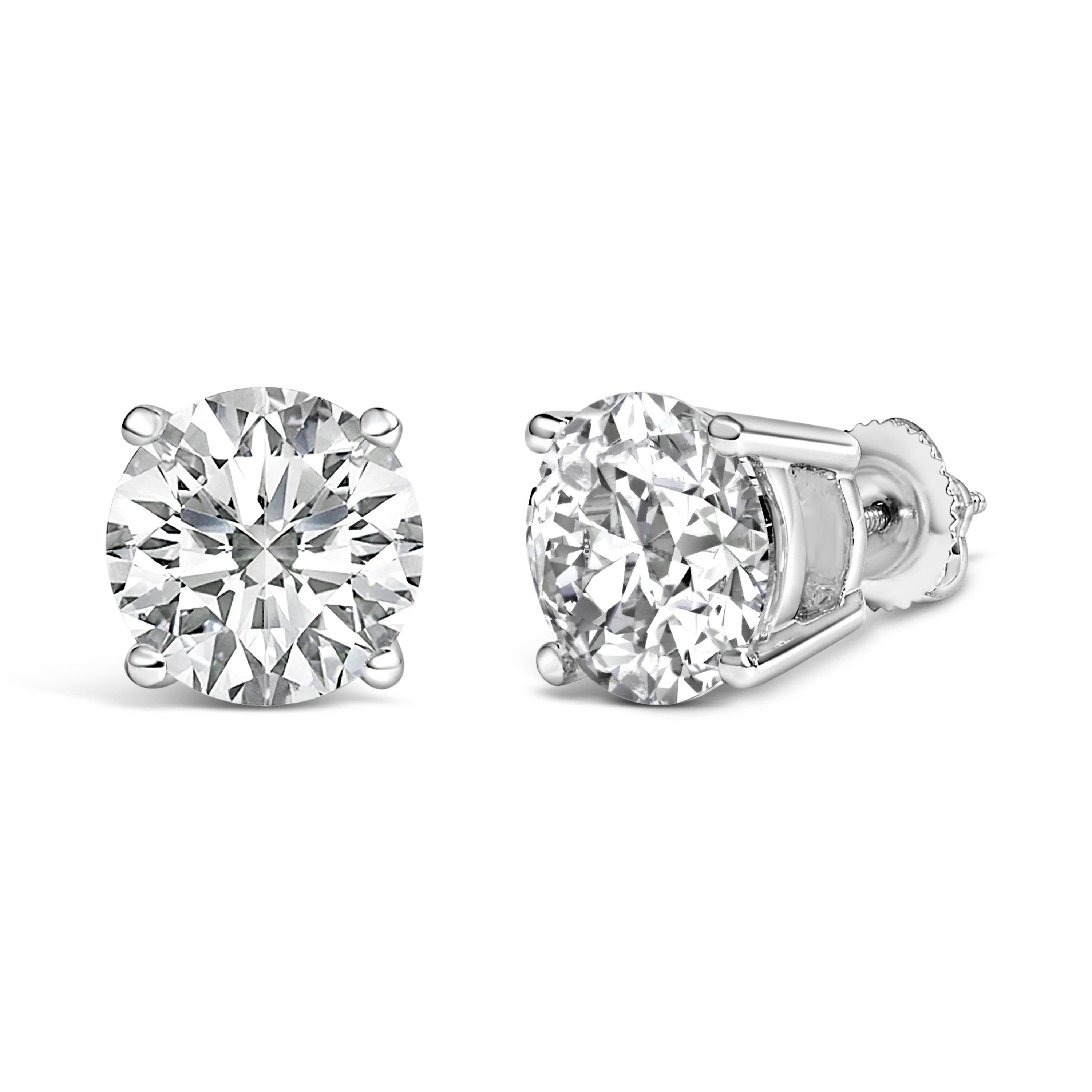 14K White Gold 4.0 Cttw Round Lab Grown Diamond Solitaire Stud Earrings with Screw Backs