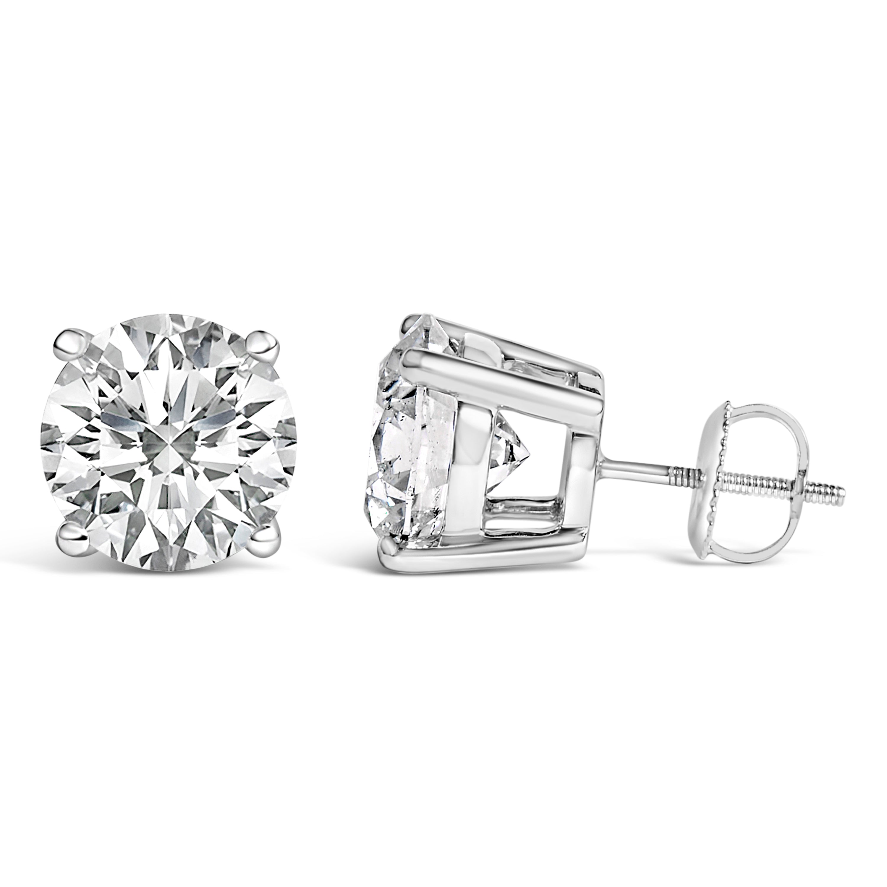 14K White Gold 4.0 Cttw Round Lab Grown Diamond Solitaire Stud Earrings with Screw Backs