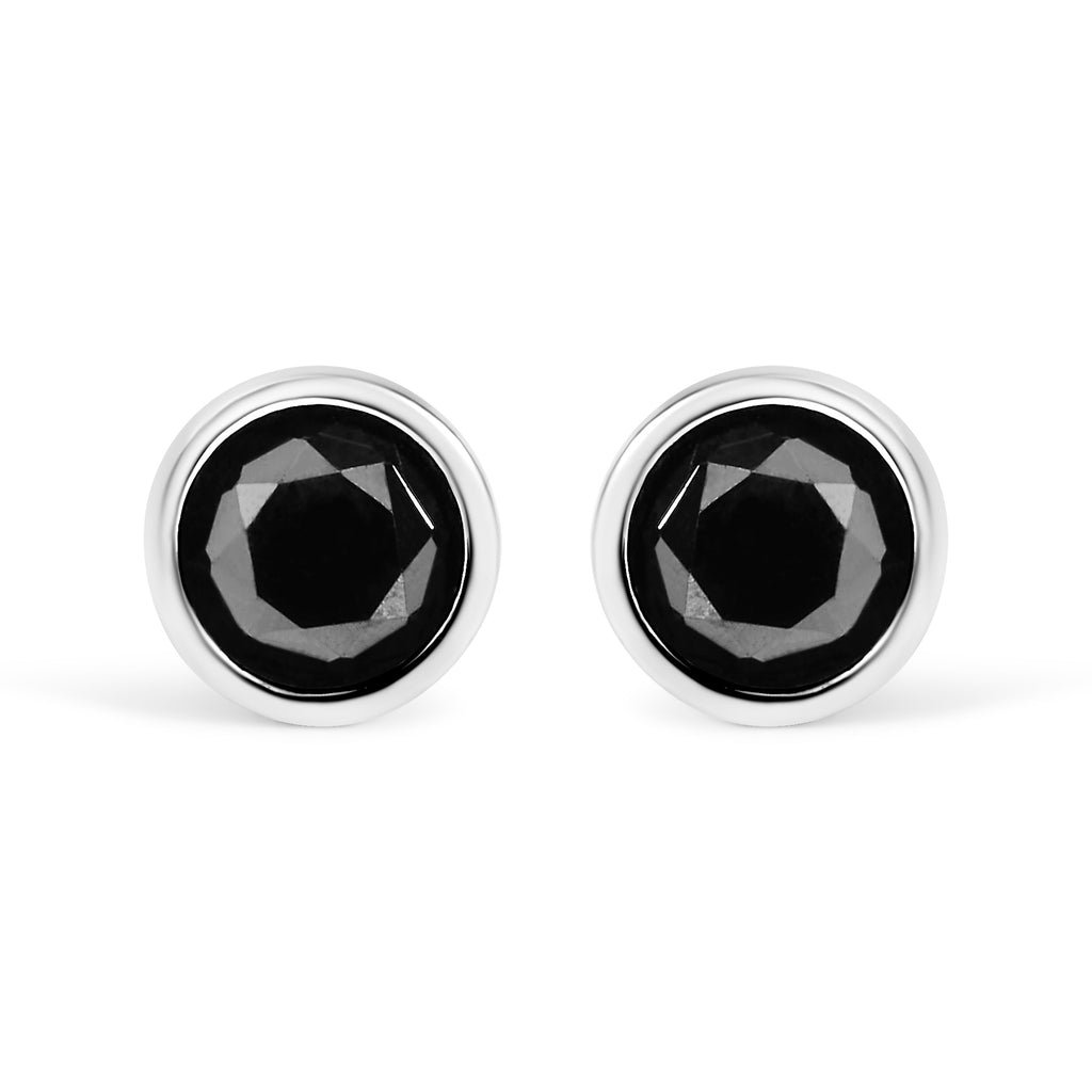 .925 Sterling Silver 4.00 Cttw Round Brilliant-Cut Black Diamond Bezel-Set Stud Earrings with Screw Backs (Fancy Color-Enhanced, I2-I3 Clarity)