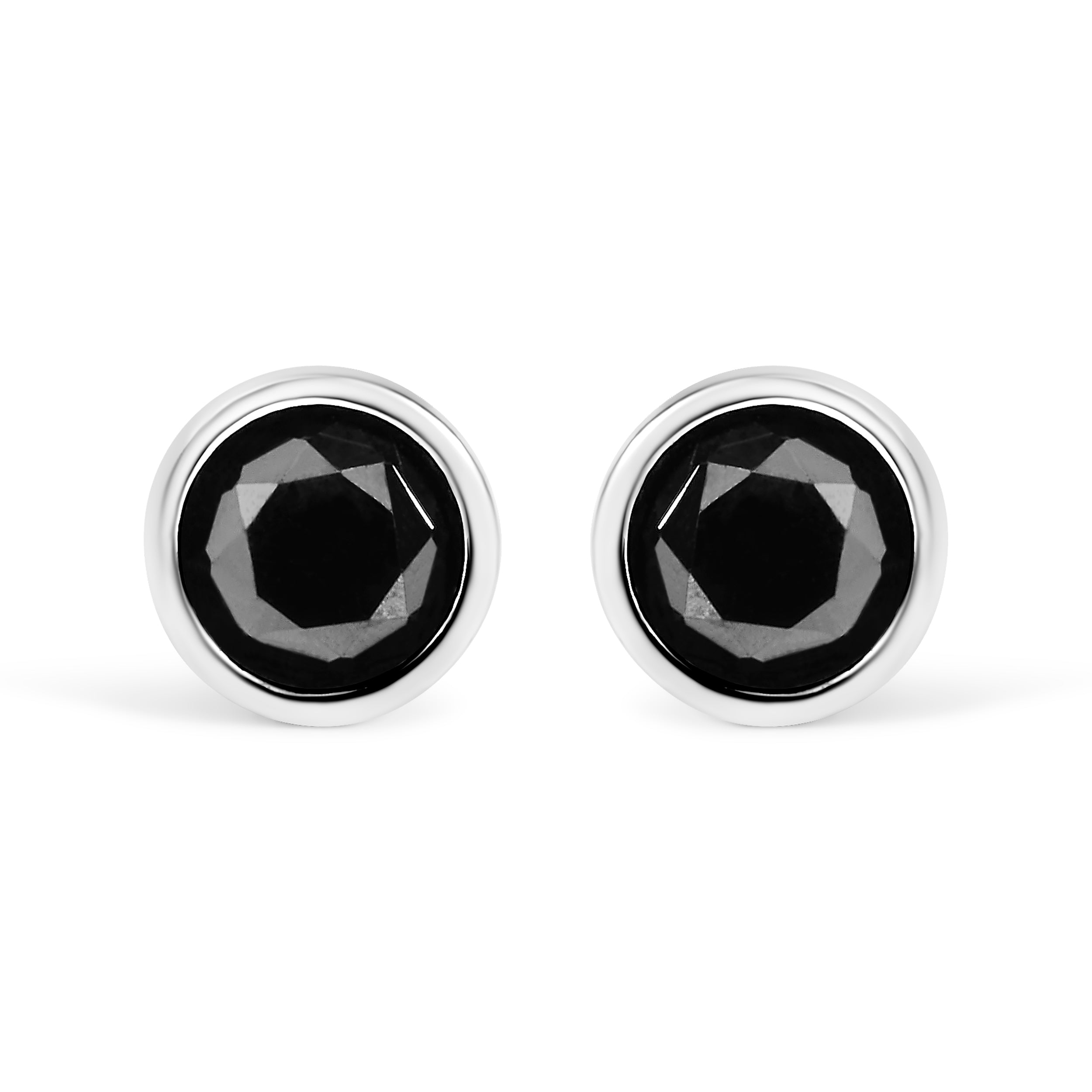 .925 Sterling Silver 4.00 Cttw Round Brilliant-Cut Black Diamond Bezel-Set Stud Earrings with Screw Backs (Fancy Color-Enhanced, I2-I3 Clarity)