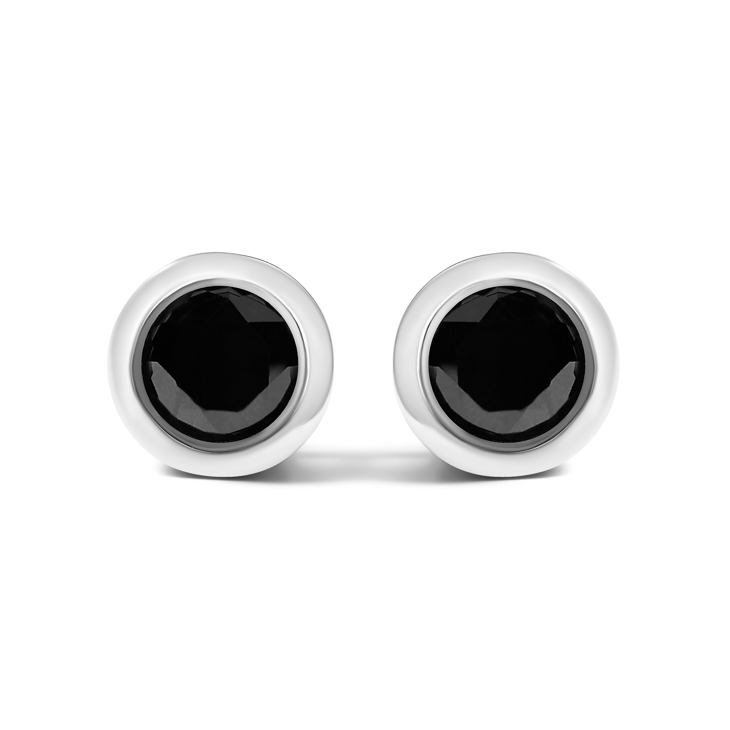 .925 Sterling Silver 4.00 Cttw Round Brilliant-Cut Black Diamond Bezel-Set Stud Earrings with Screw Backs (Fancy Color-Enhanced, I2-I3 Clarity)
