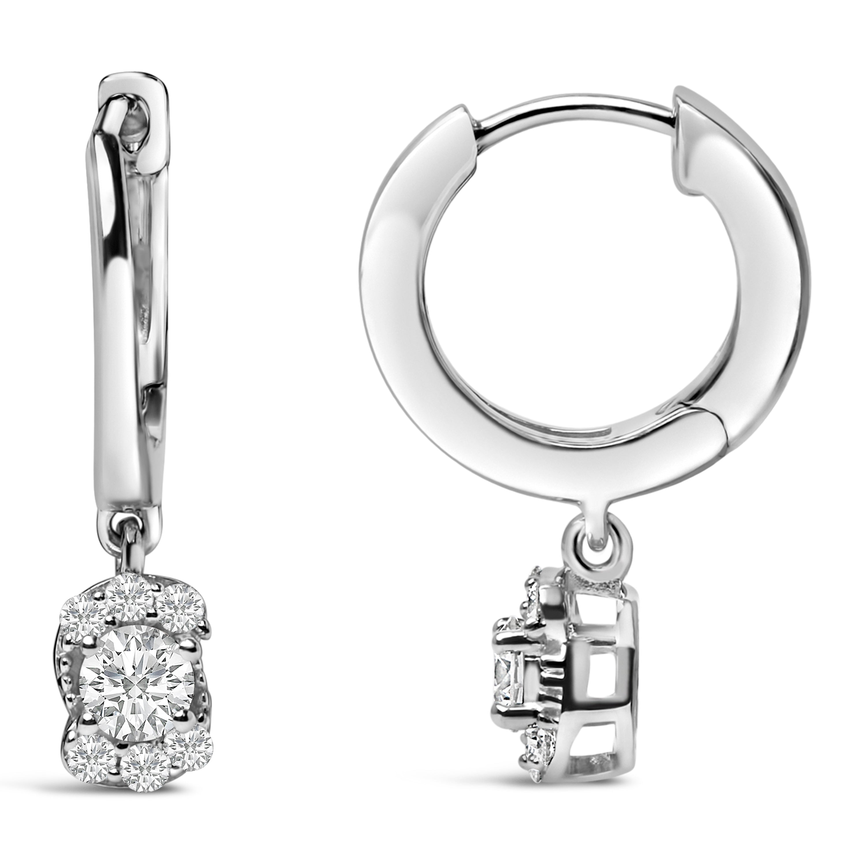 Sterling Silver 1/2 Cttw Lab Grown Diamond Floral Cluster Drop Earrings