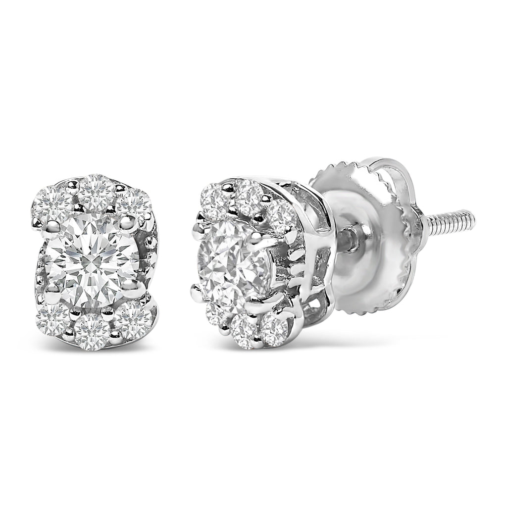 Sterling Silver 1/3 Cttw Lab Grown Diamond Halo Swirl Stud Earrings