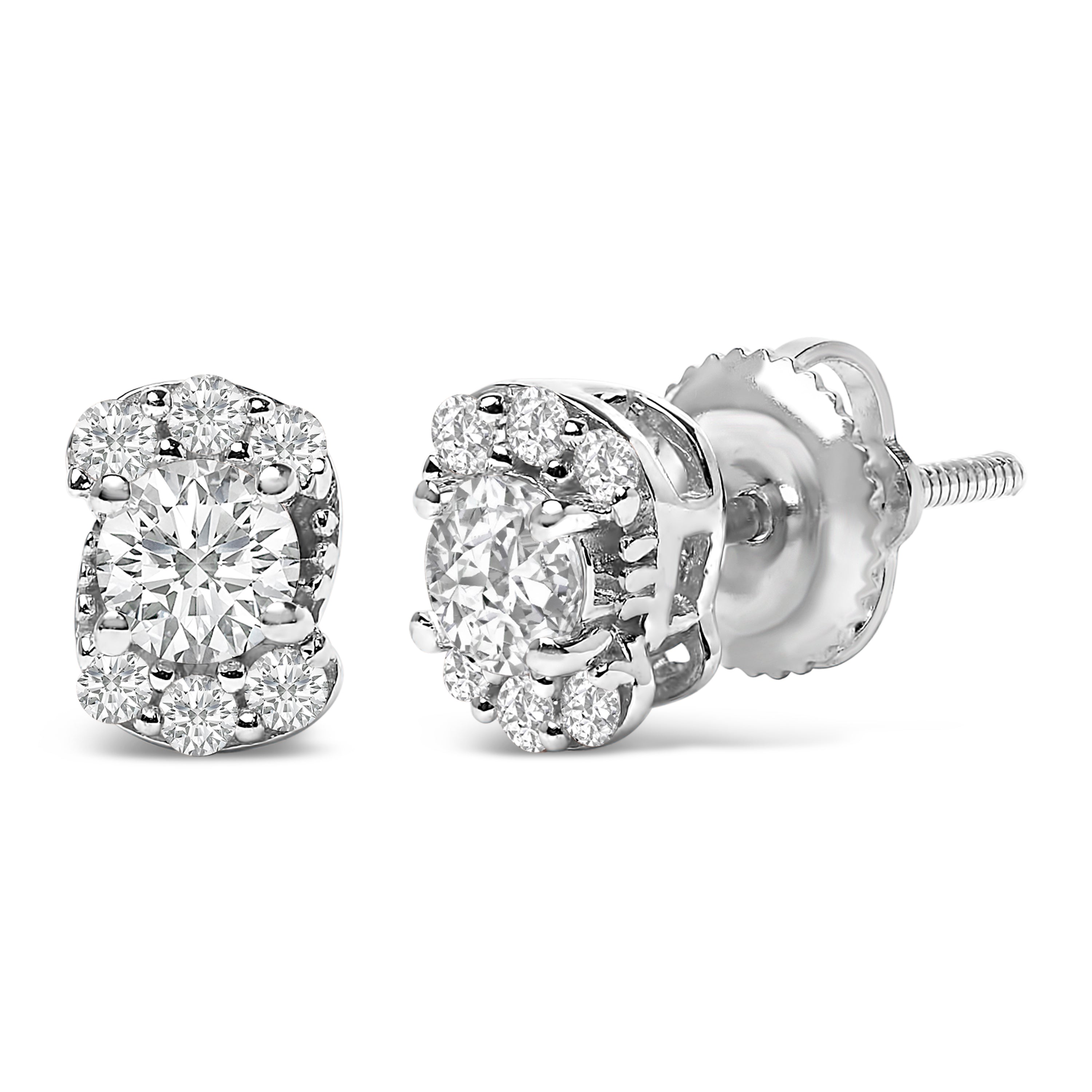 Sterling Silver 1/3 Cttw Lab Grown Diamond Halo Swirl Stud Earrings